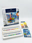 Coffret complet de couleurs acryliques Faber-Castell 24 pcs sur un chevalet de peinture.