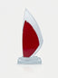 Trophée verre avec boîte et étoile bleue pour récompense entreprise gravée.