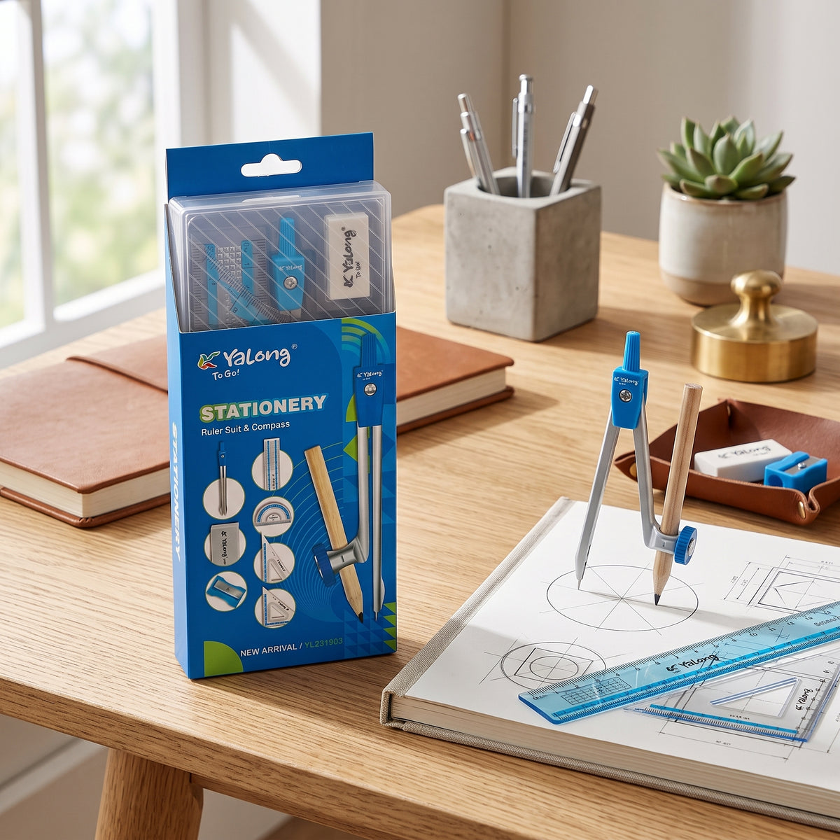Coffret géométrie Yalong bleu : Boîte Complète pour la Rentrée