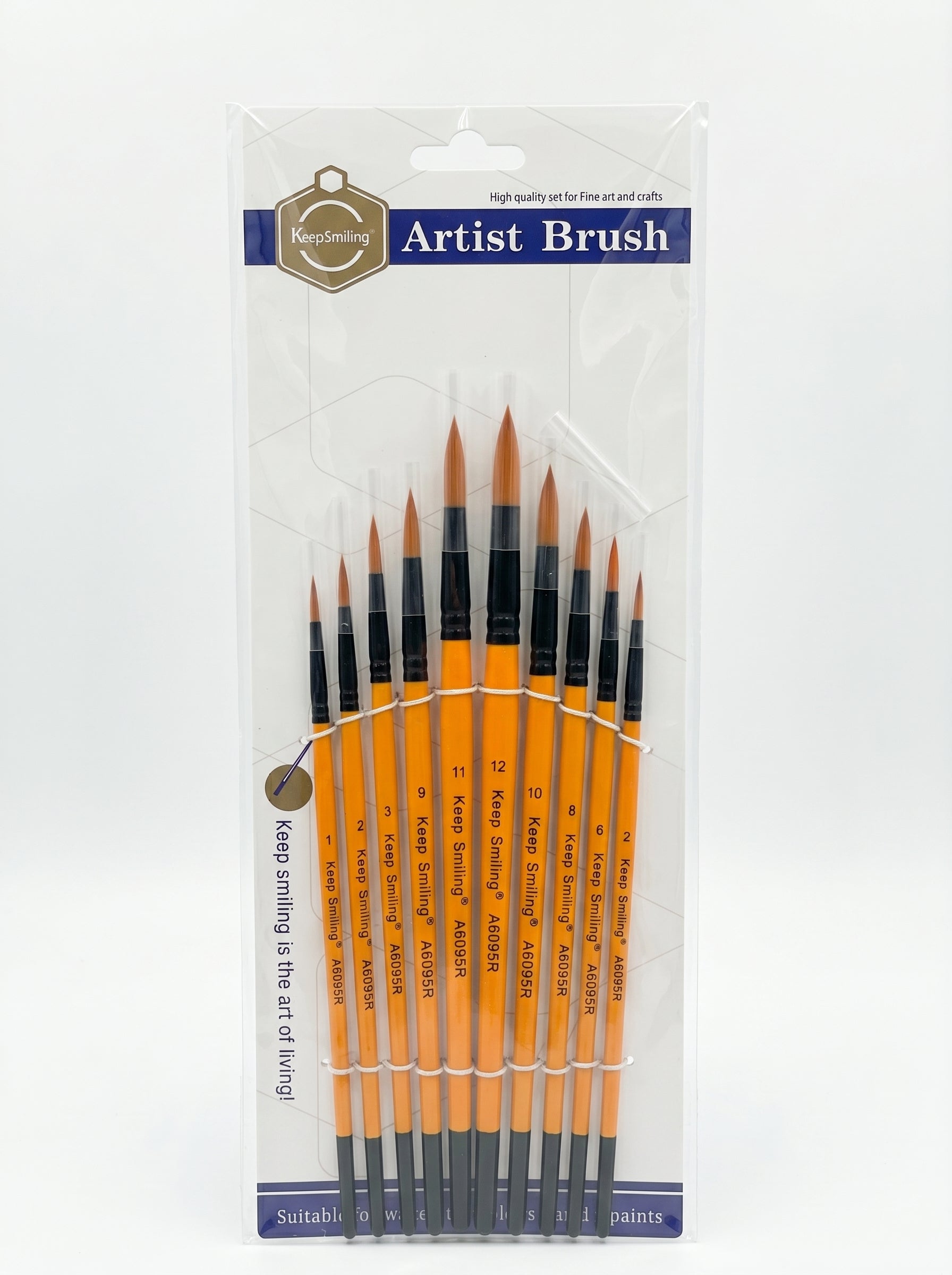 Set de 10 pinceaux ronds Keep Smiling pour peinture et beaux-arts