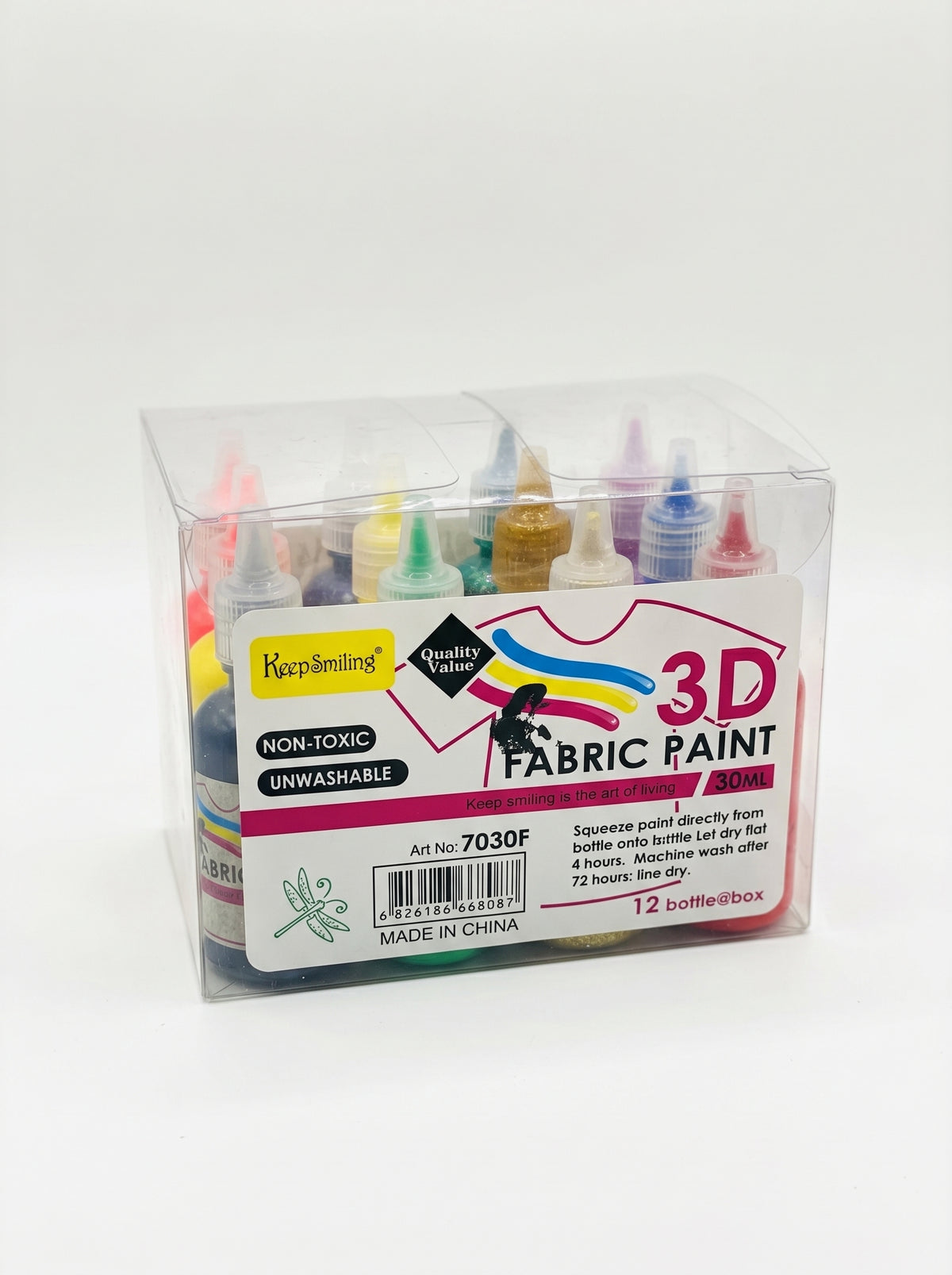 Set peinture sur tissu Keep Smiling 12 couleurs (30ml)