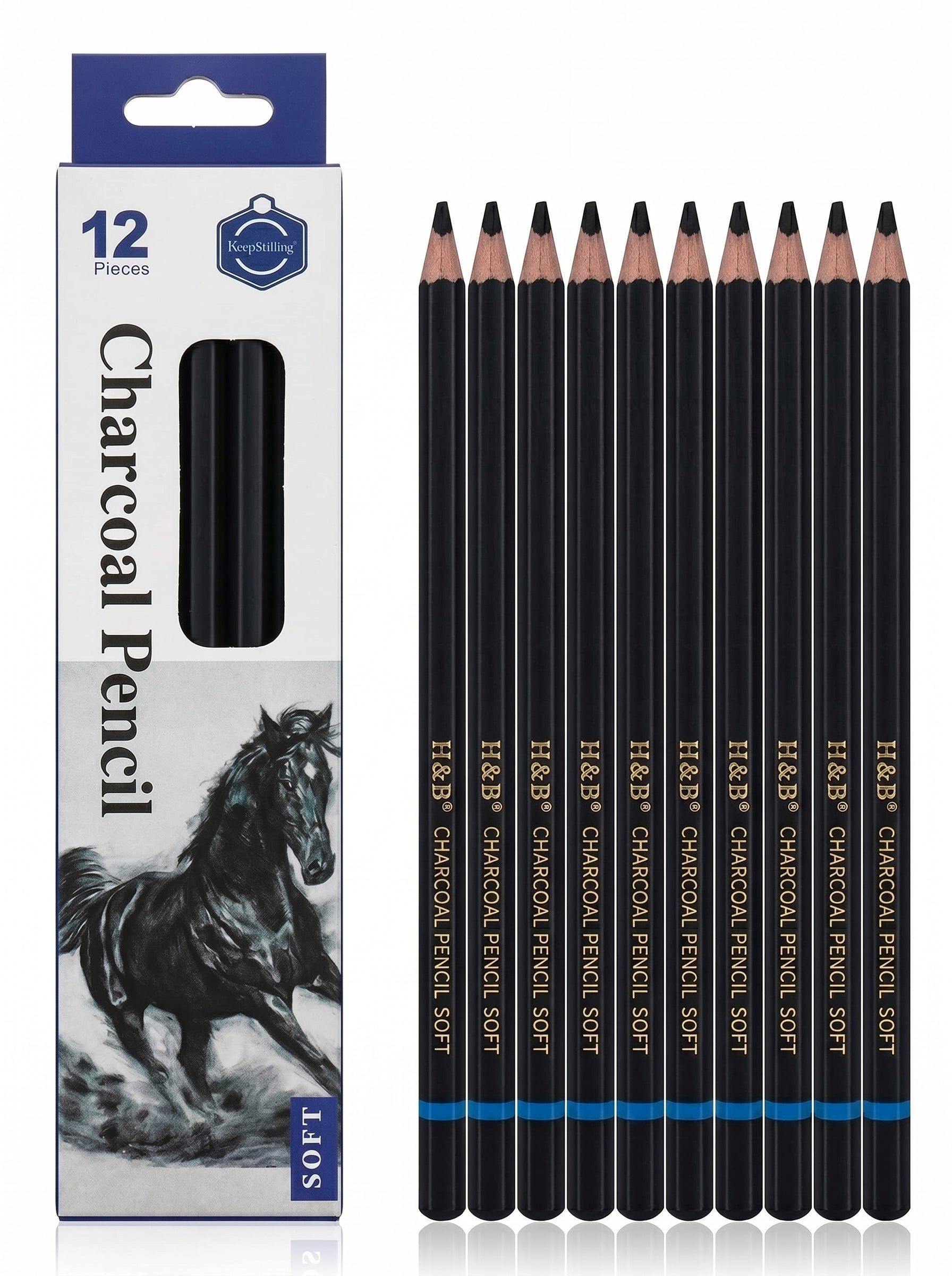 Crayon Fusain Dessin KEEP SMILING - Set de 12 Pièces pour Croquis