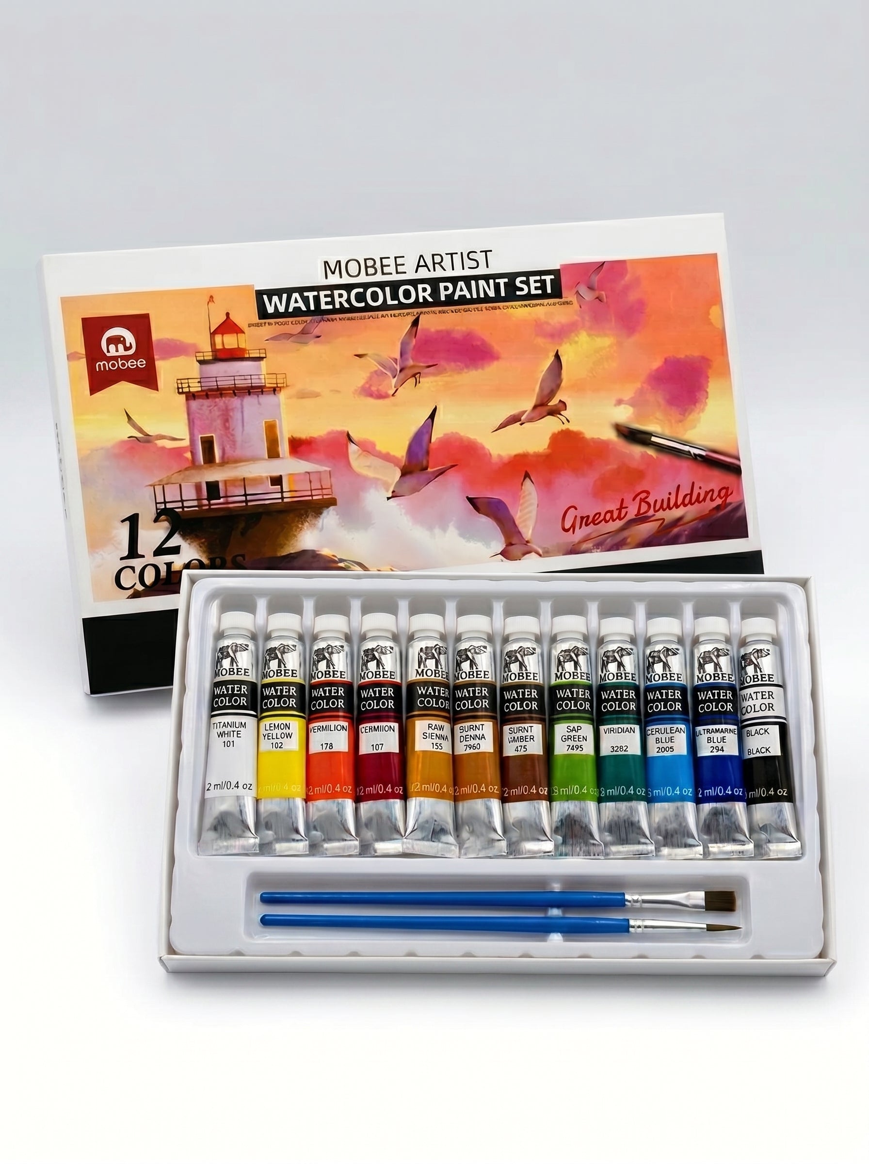 Aquarelle Mobee 12 tubes + pinceaux - Coffret de peinture complet