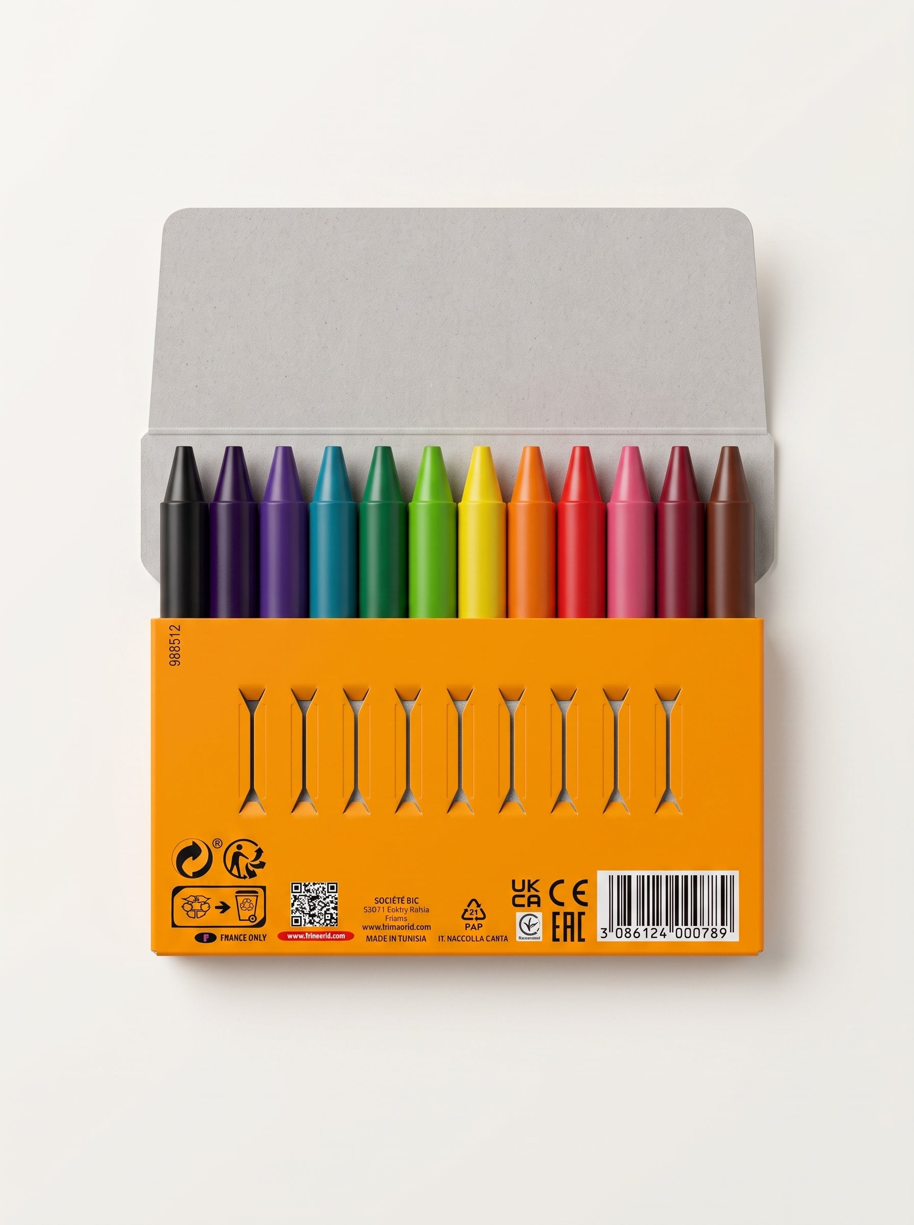 Crayons de cire BIC Kids - Boîte de 12 Couleurs Extra Propres