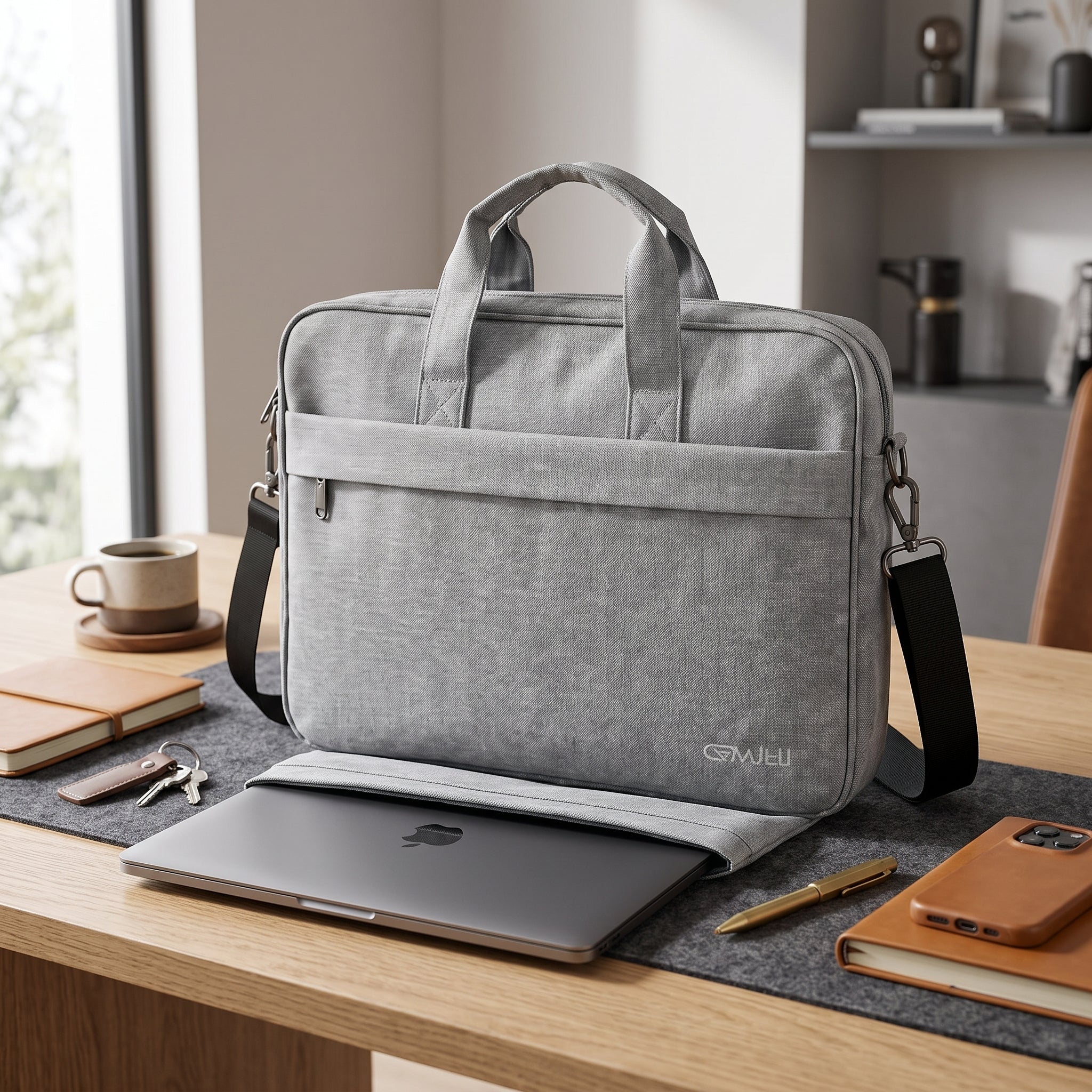 Cartable Porte PC Premium – 3 Poches de Rangement En Gris  Et Noir  Yalong To Go