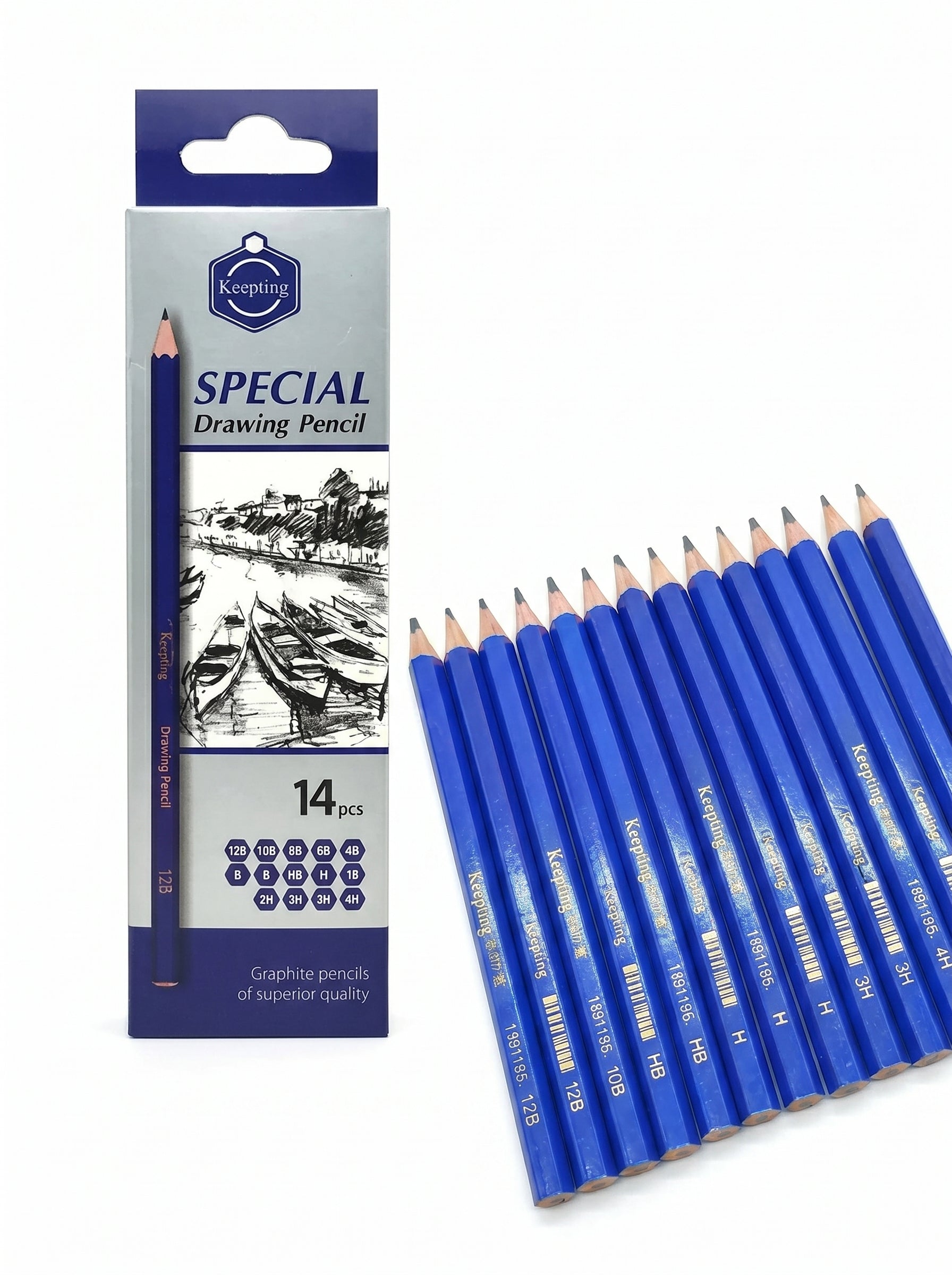 Crayons Graphite Dessin KEEP SMILING - Set de 14 Crayons Noirs