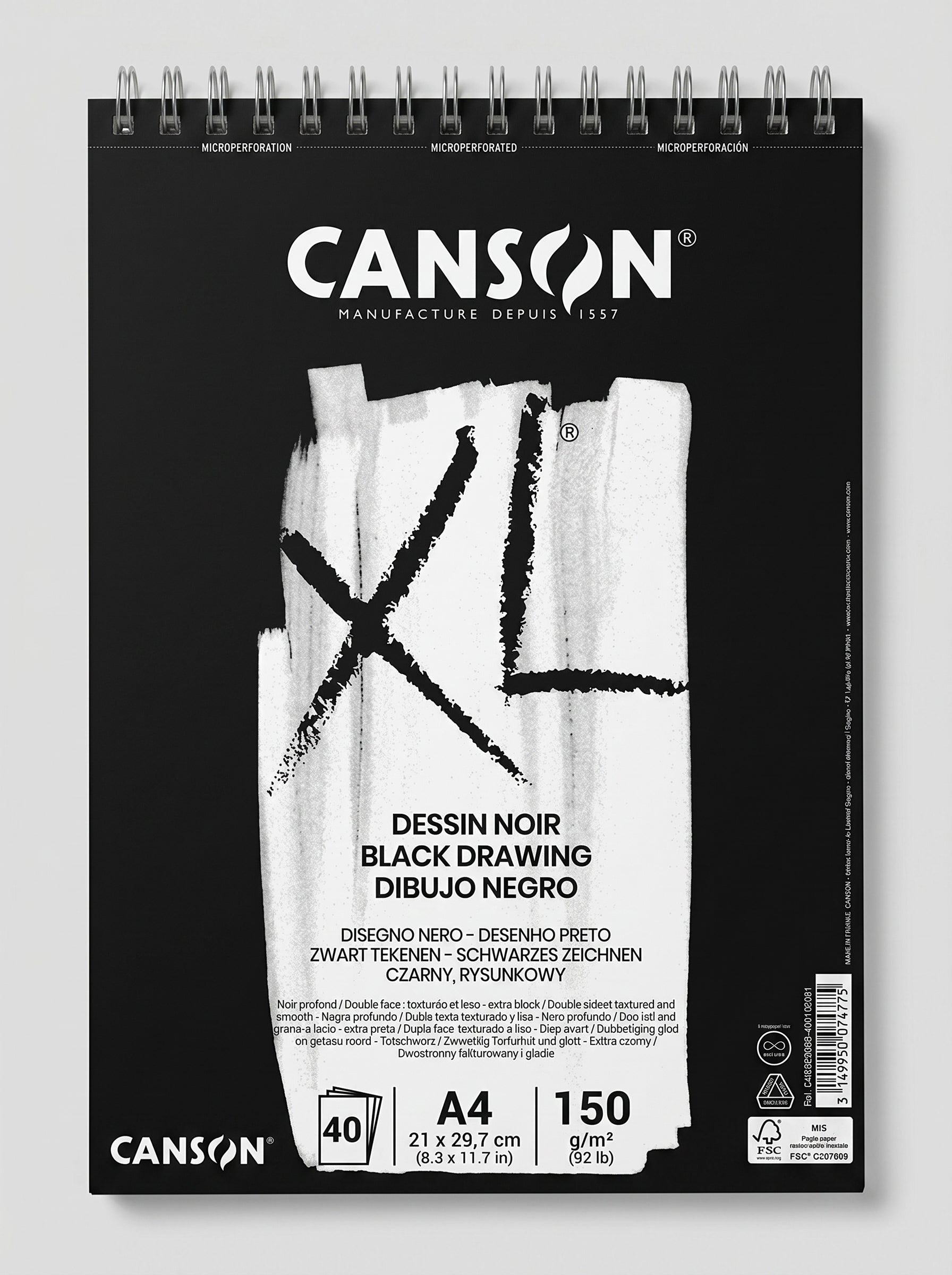 Bloc papier dessin noir Canson XL A4 150g - 40 feuilles