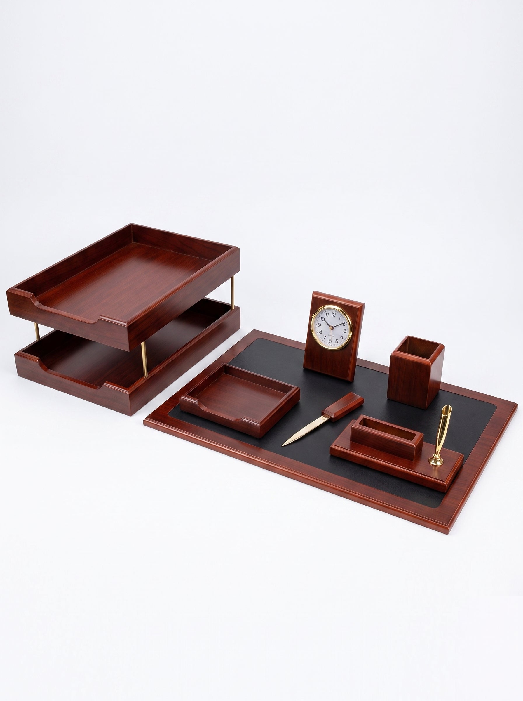Parure de bureau en bois 7 pièces – Set d'organisation élégant