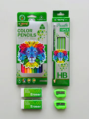 Pack Fournitures : Kit Rentrée Scolaire Crayons de Couleur et Crayon HB