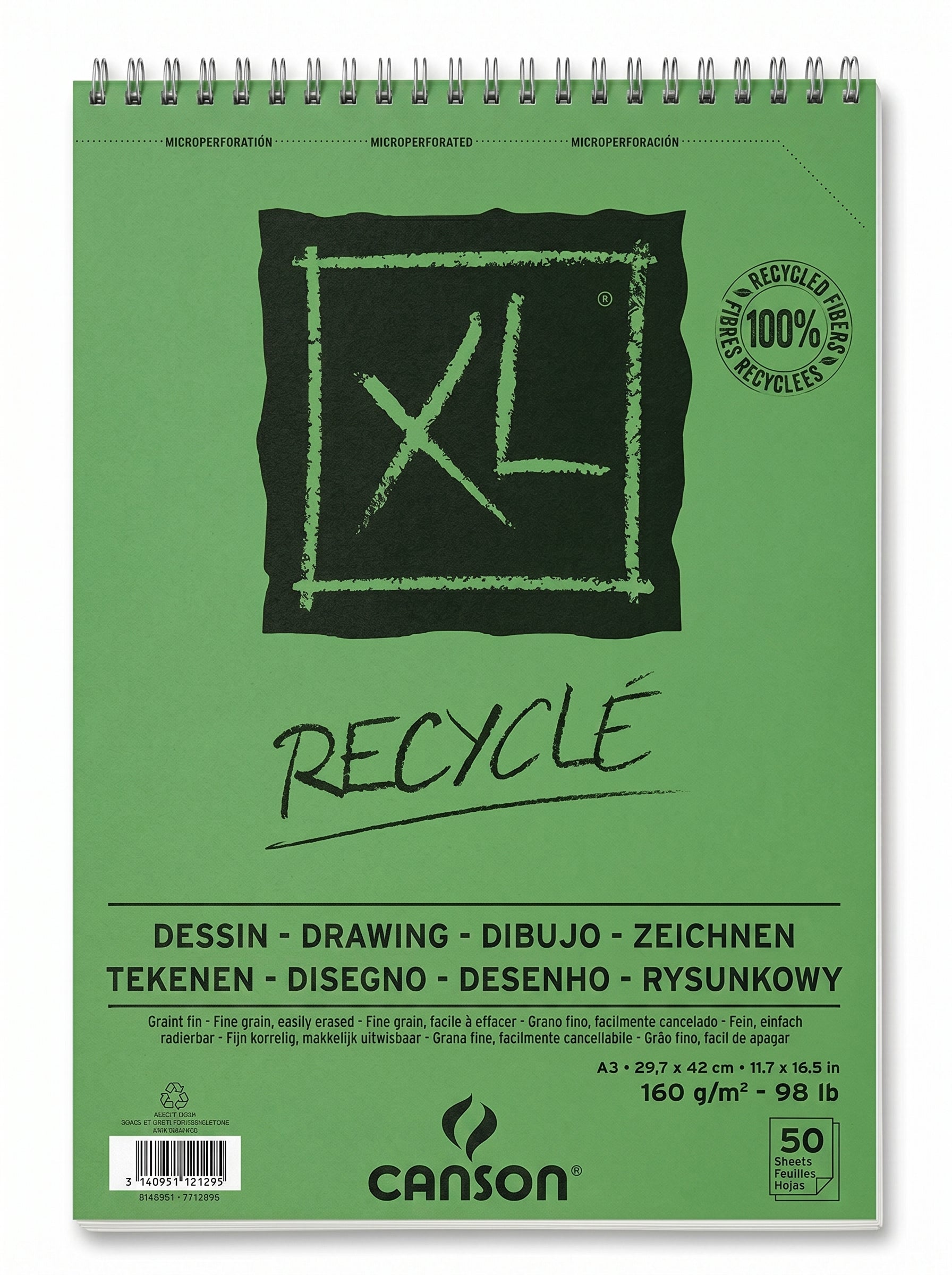 Bloc papier dessin recyclé Canson XL A3 160g - 50 feuilles