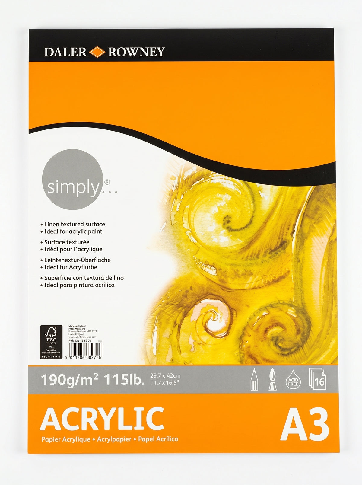 Bloc papier peinture acrylique Daler-Rowney A3 190g - 16 feuilles