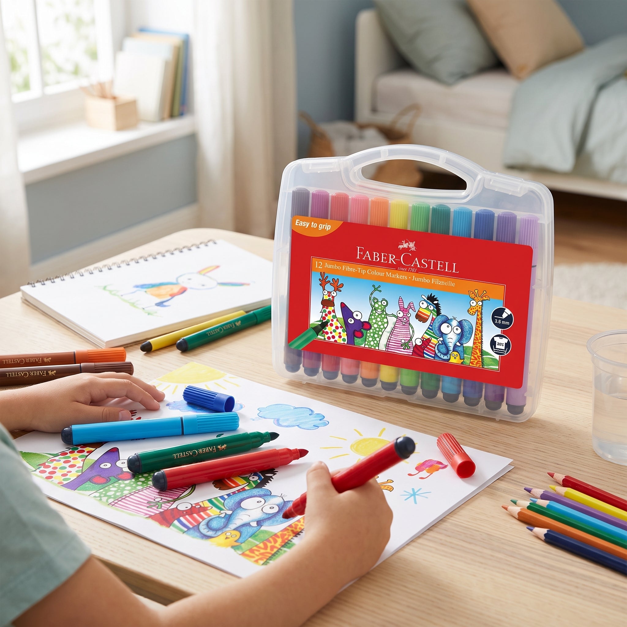 Feutres Jumbo Faber-Castell – Boîte de 12 – Ergonomie et Couleurs Vives Image secondaire du produit