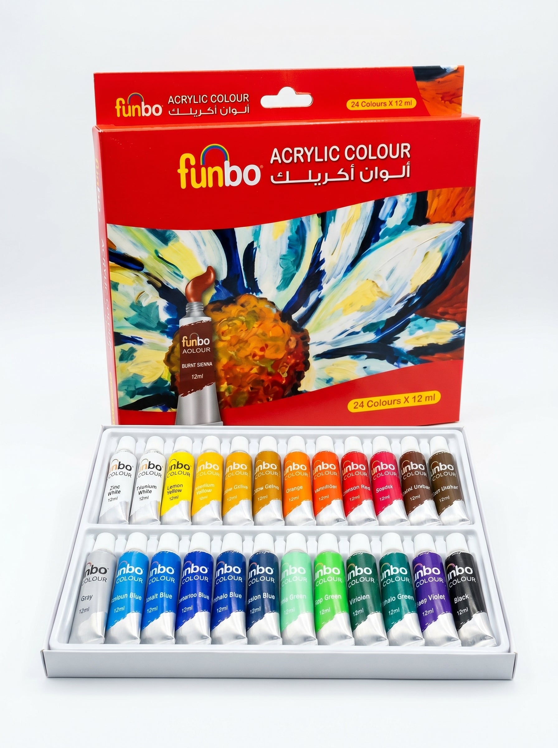 Peinture acrylique Funbo 24 pièces (12 ml) - Set d'artiste complet