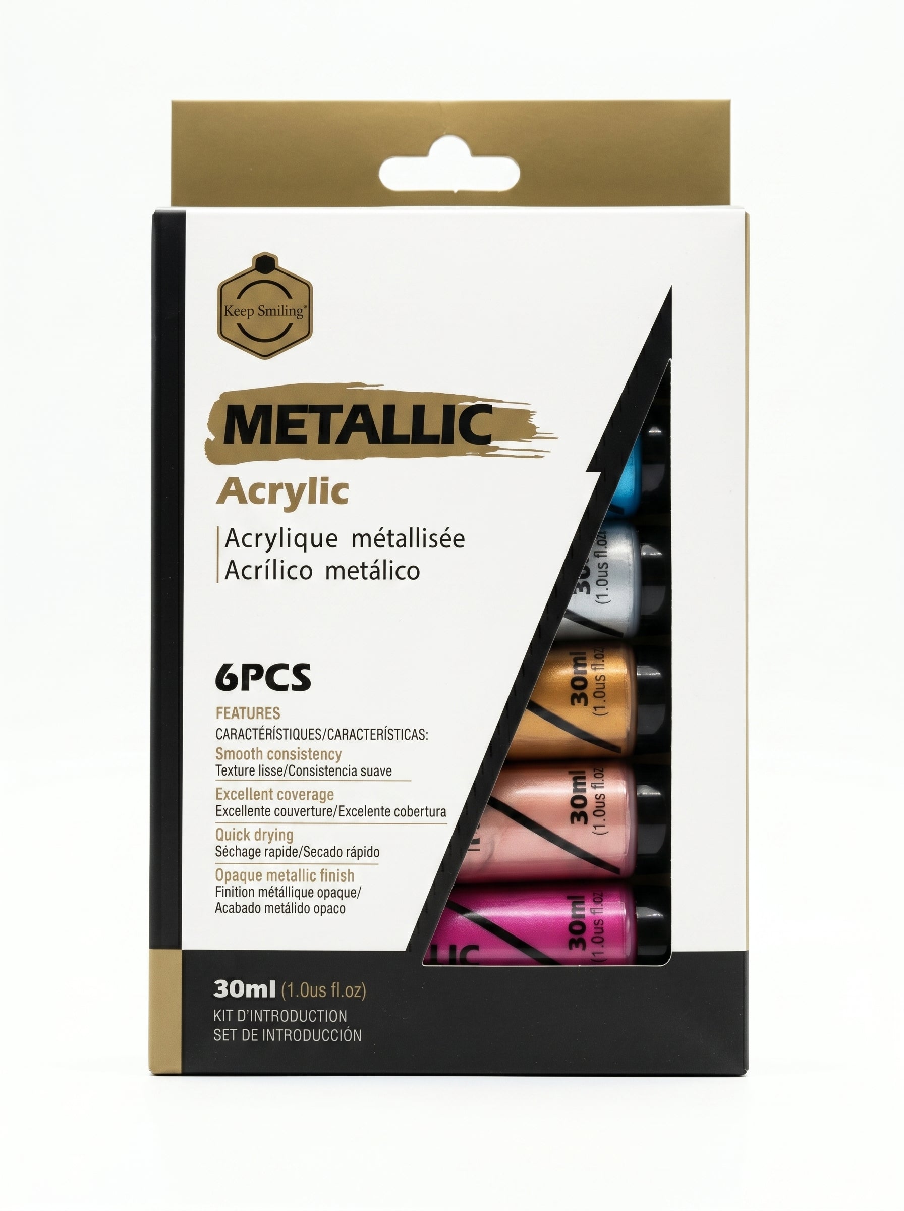 Peinture gouache acrylique métallique Keep Smiling 30ml (x6) - Qualité artistique
