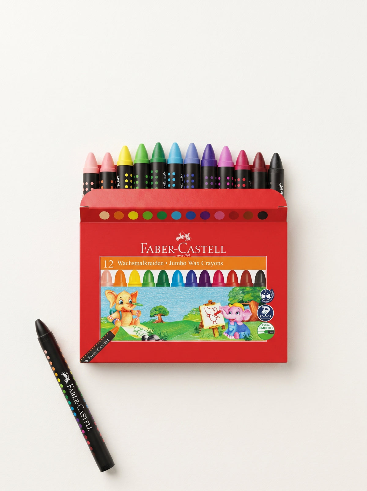 Crayons de cire Faber-Castell - Boîte de 12 Couleurs Vives