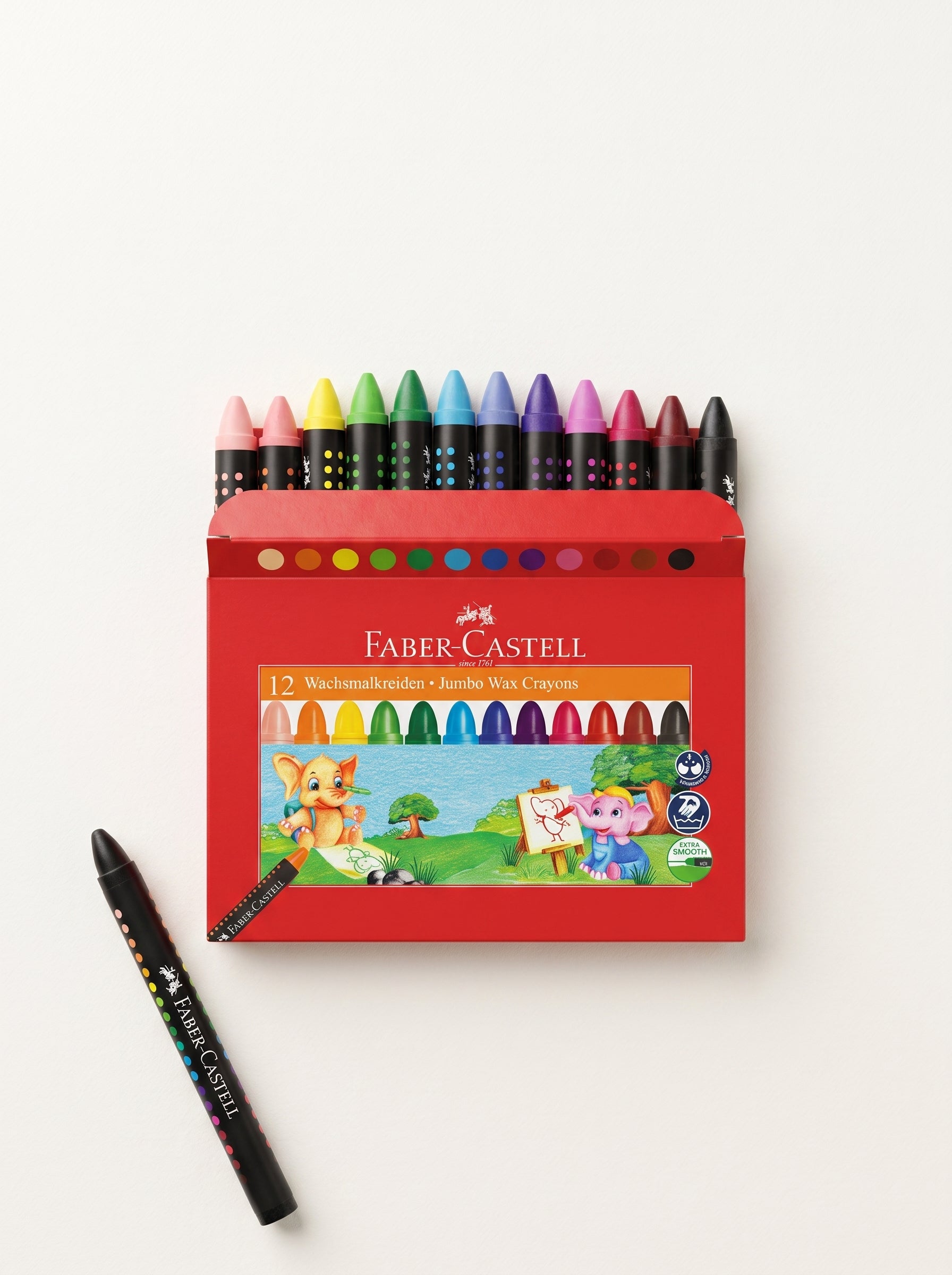 Crayons de cire Faber-Castell - Boîte de 12 Couleurs Vives