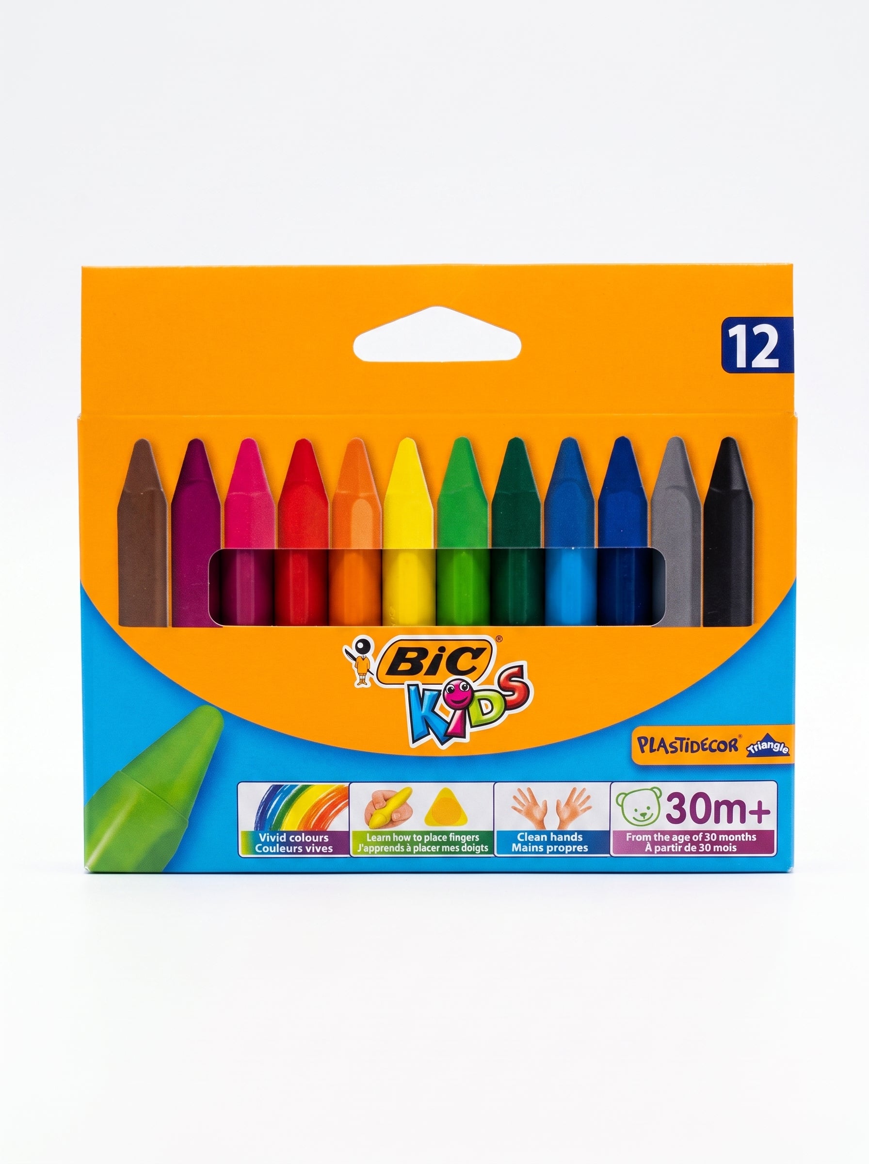 Crayons de cire BIC Kids - Boîte de 12 Couleurs Extra Propres