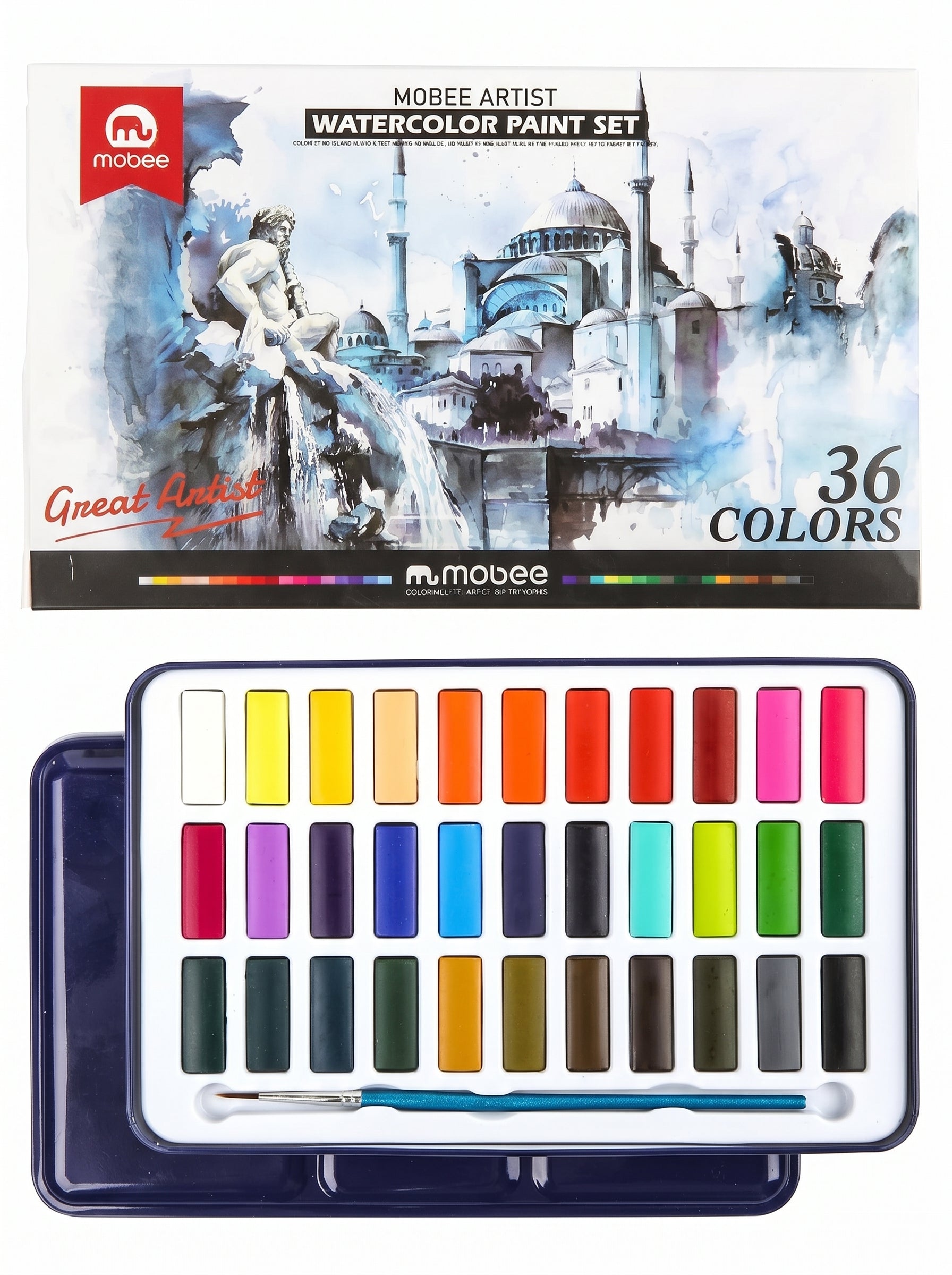 Aquarelle Mobee 24 pièces + pinceau - Coffret de peinture complet