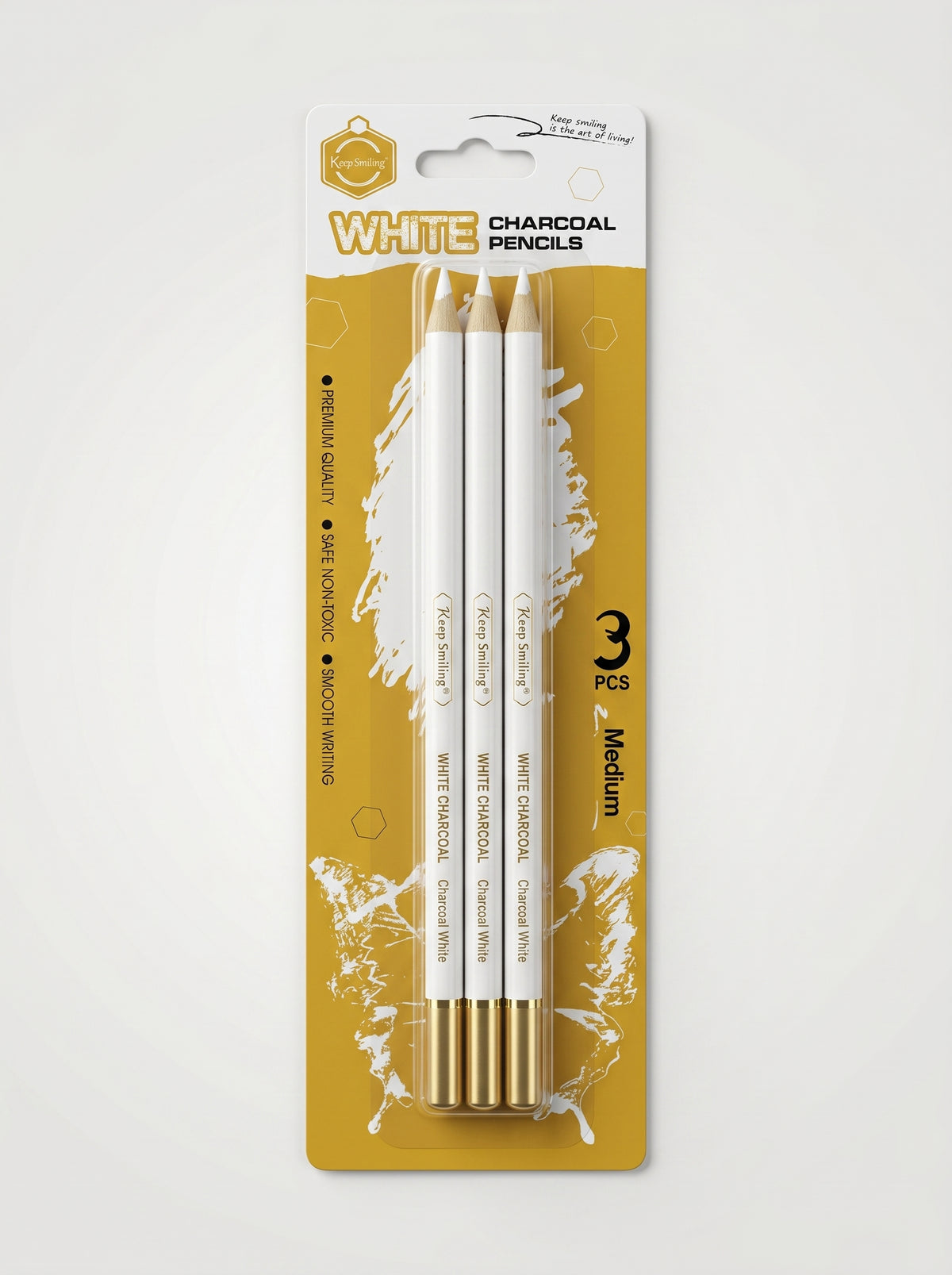 Set de 3 crayons fusain blanc – Idéal pour esquisses sur papier sombre