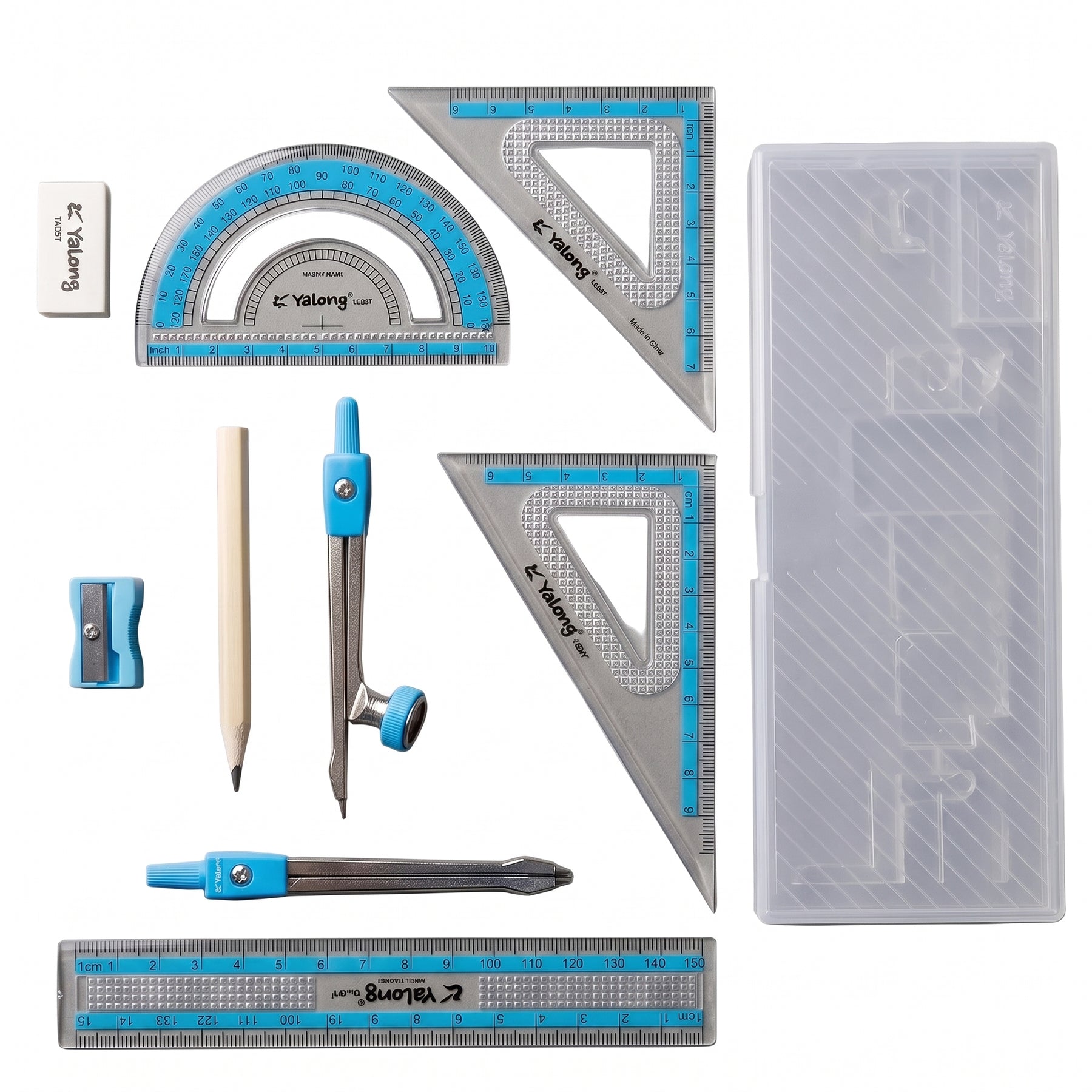 Coffret géométrie Yalong bleu : Boîte Complète pour la Rentrée