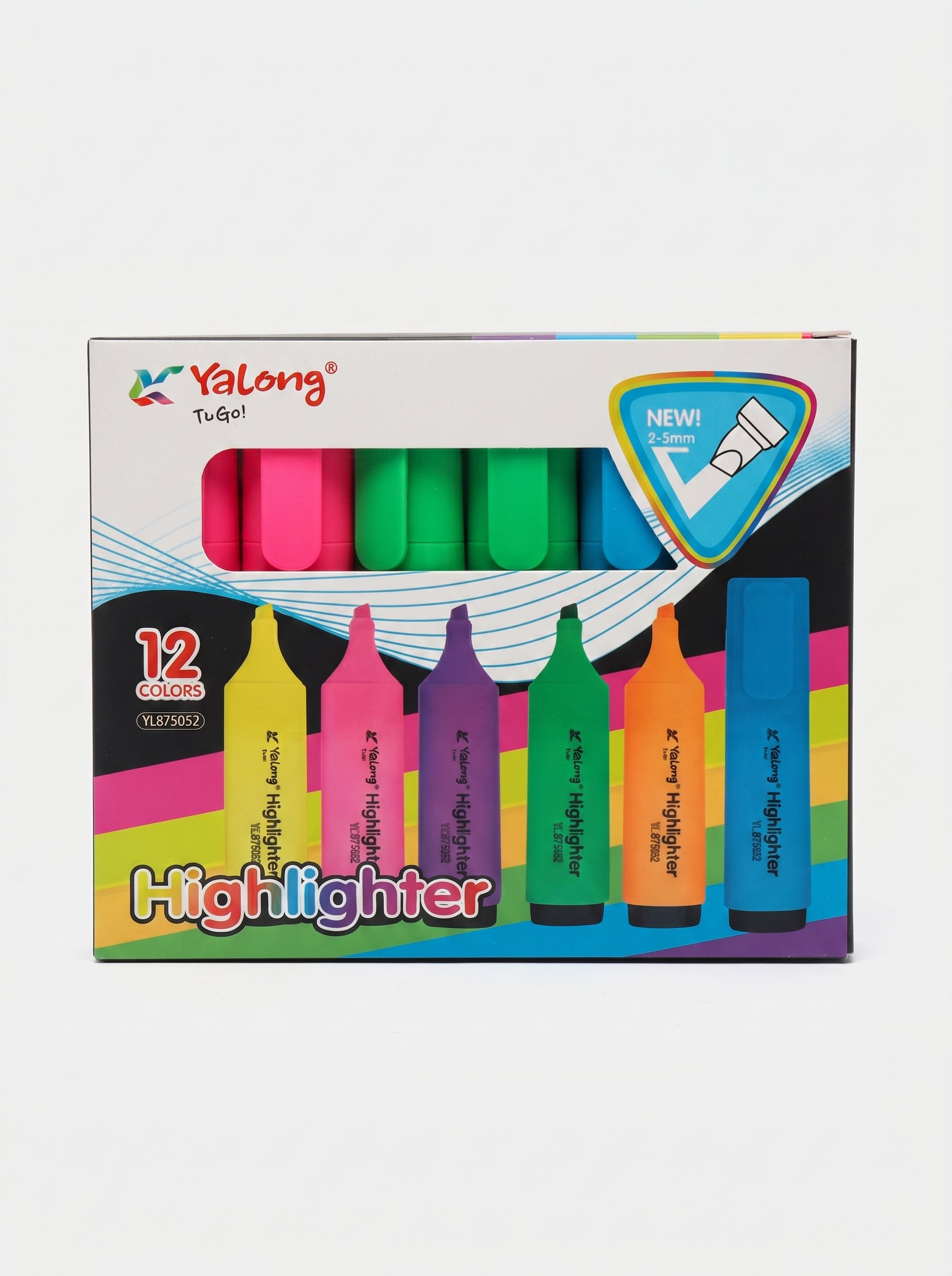 Boîte 12 surligneurs fluo Yalong – Couleurs Vives Assorties