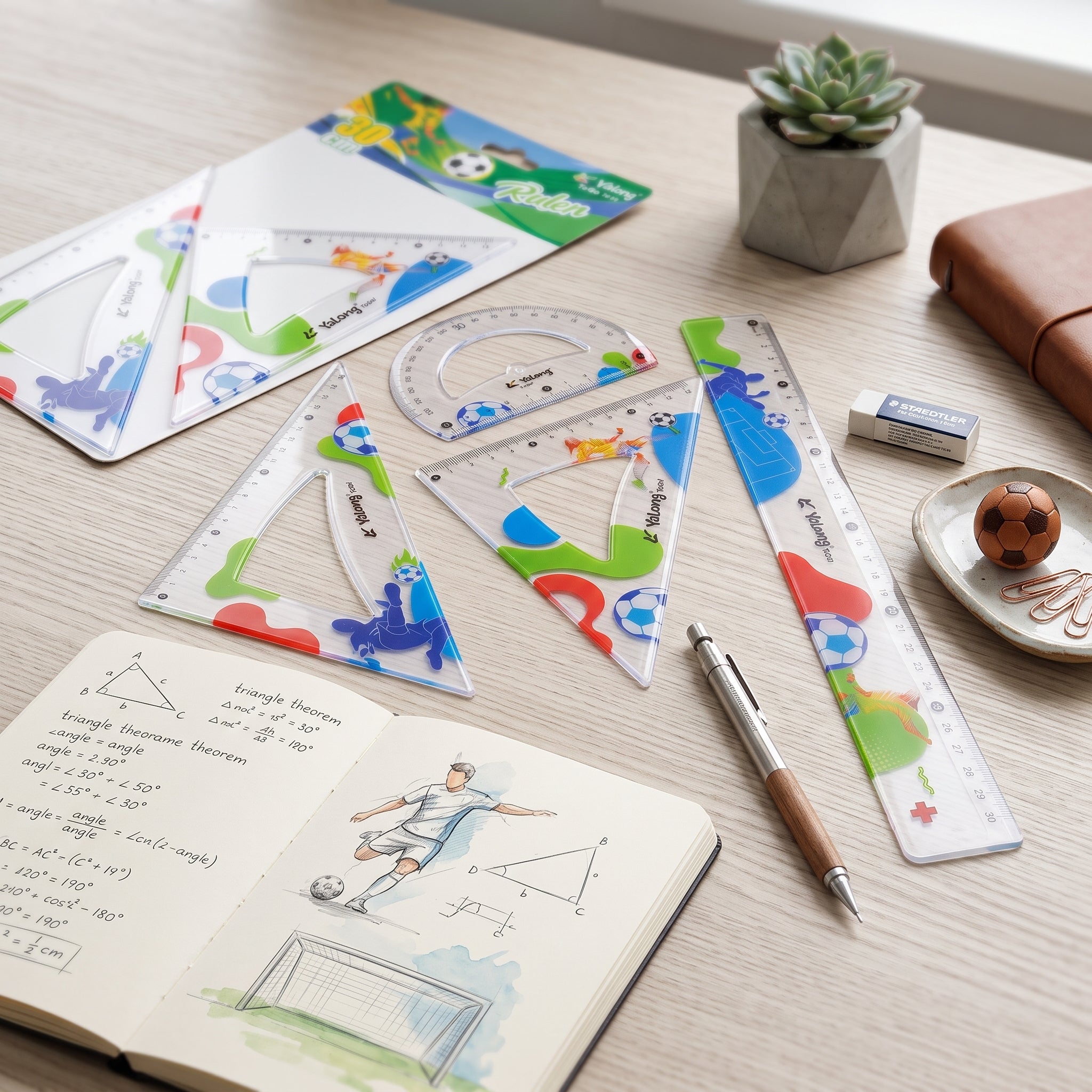 Lot de 4 : Pochette Géométrique 30cm pour Fournitures Scolaires