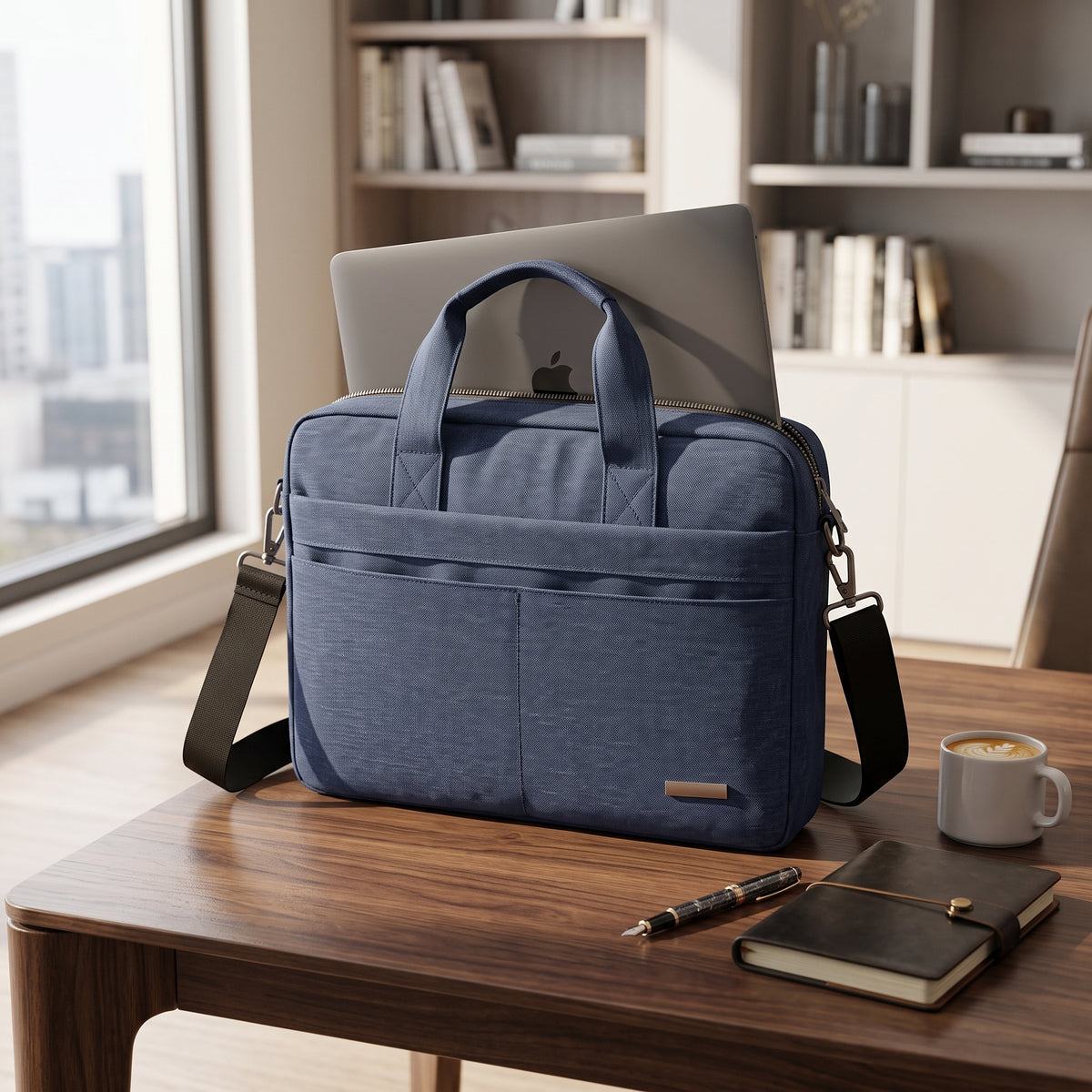 Cartable Porte PC Rembourré 3 Poches En Noir Et Bleu Marine Yalong To Go