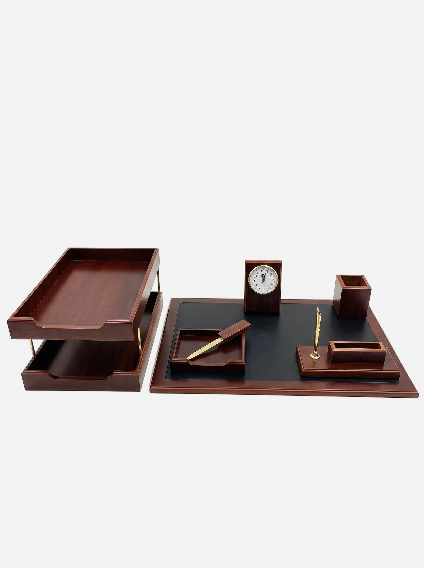 Parure de bureau en bois 7 pièces – Set d'organisation élégant