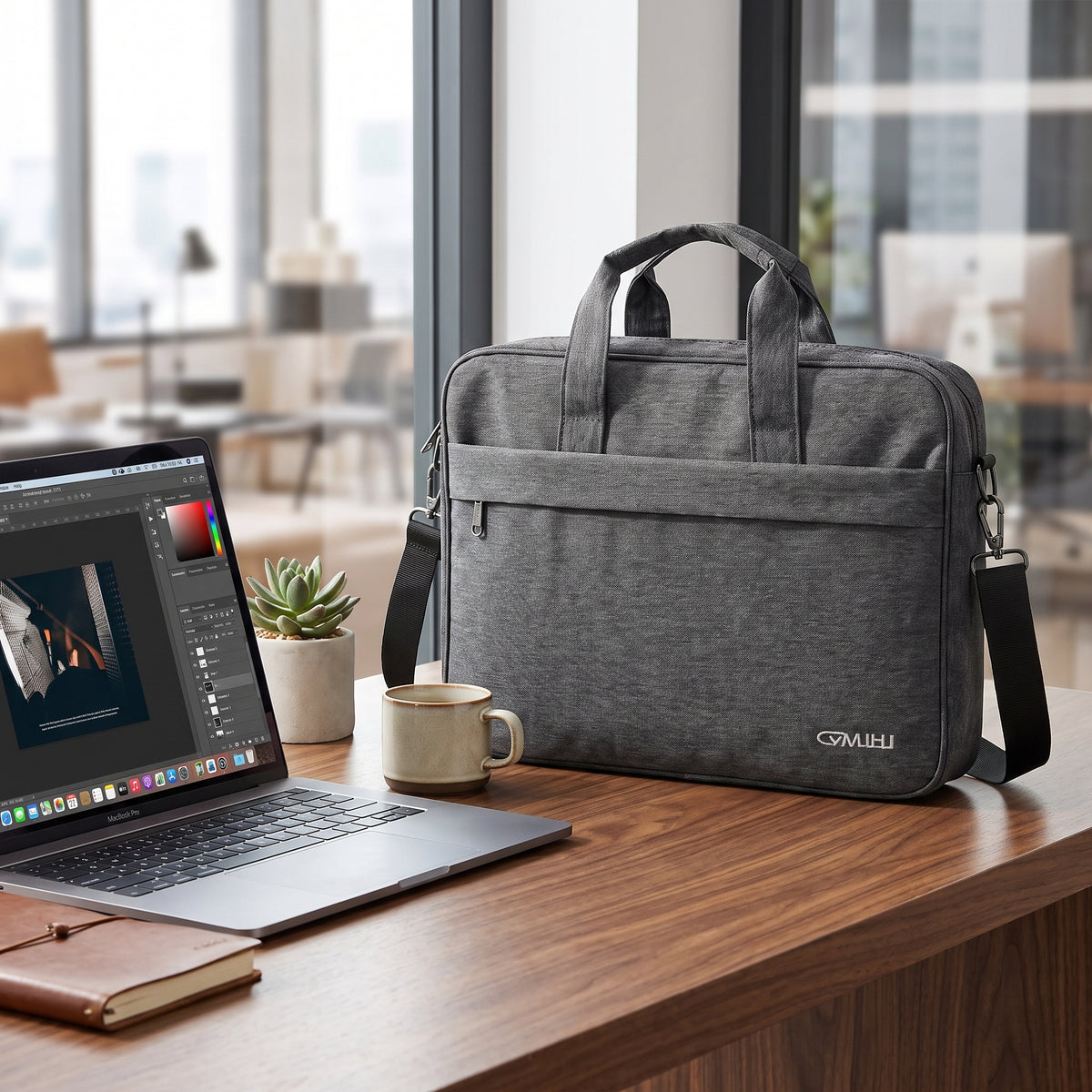 Cartable Porte PC Premium – 3 Poches de Rangement En Gris  Et Noir  Yalong To Go