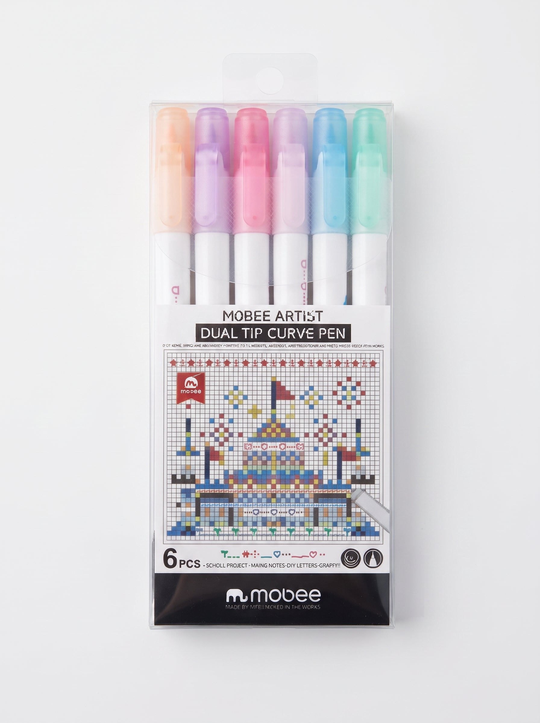 Stylos feutres double pointe motifs Mobee "Curve" Set de 6
