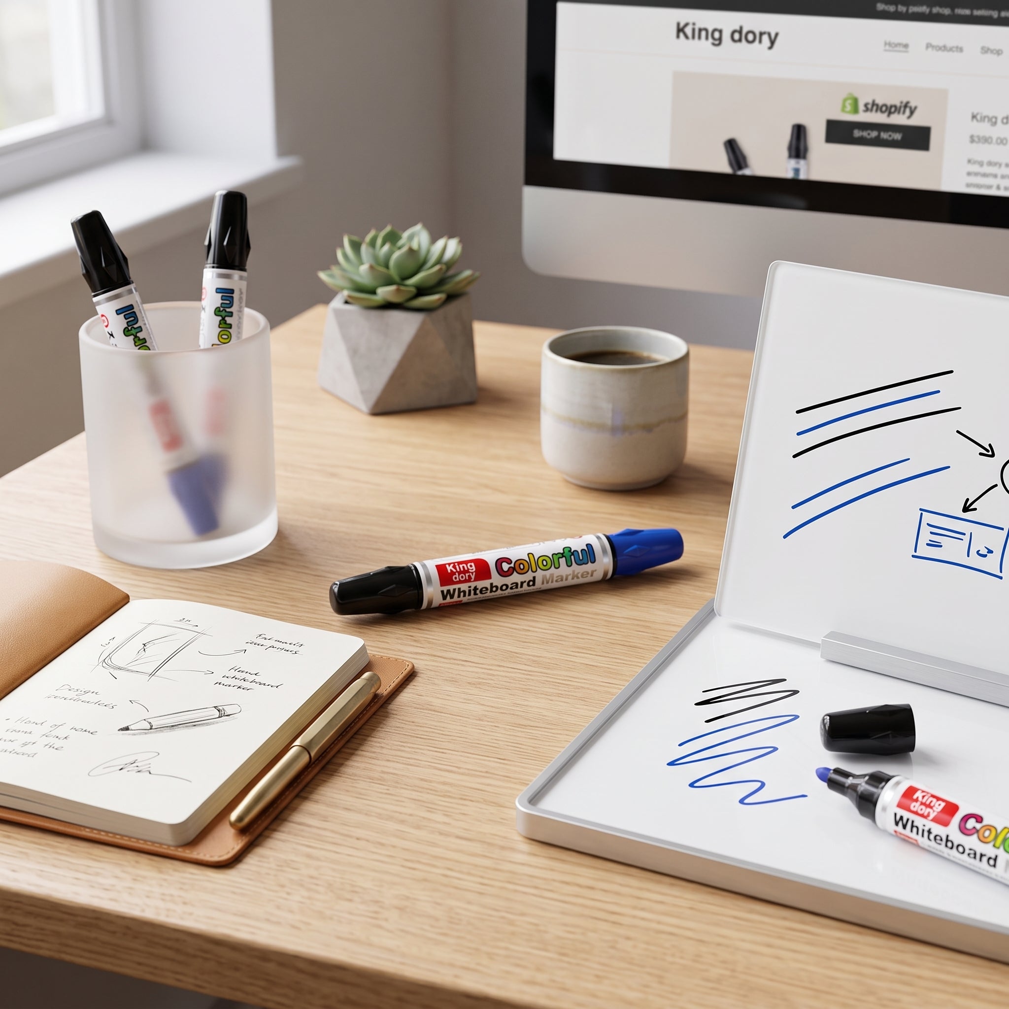Marqueur tableau double pointe King Story - Bleu et Noir