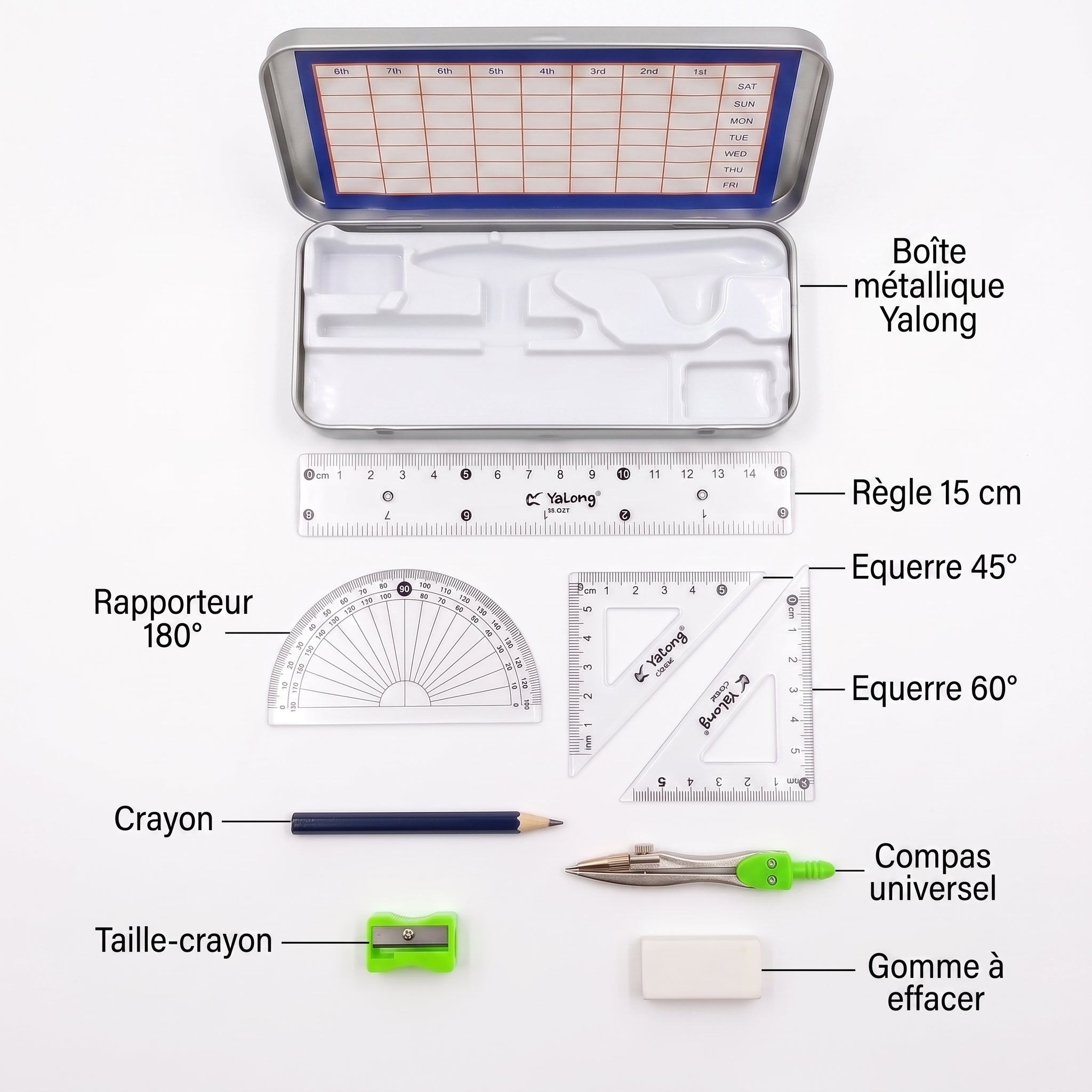 Kit de géométrie 8 pièces avec Pochette "To Go" Image principale du produit