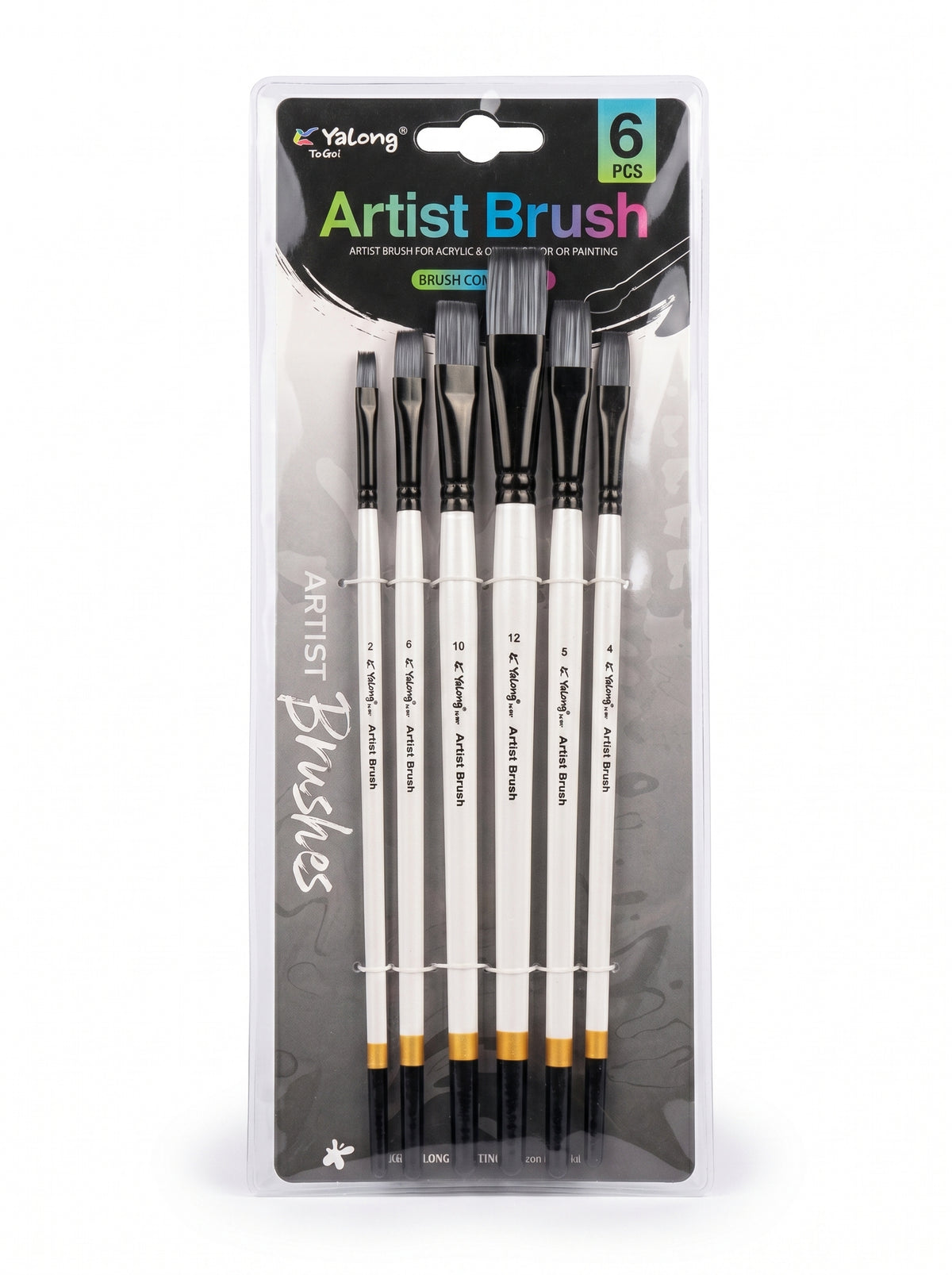 Pinceau plat simple 6pcs Yalong To Go - Lot de pinceaux peinture