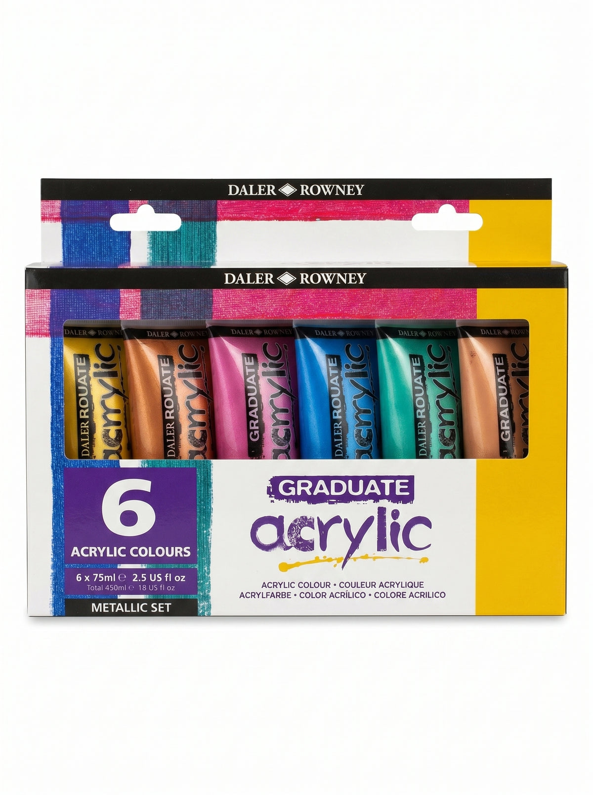 Set de 6 tubes Peinture acrylique métallique Daler-Rowney Graduate | Qualité Pro