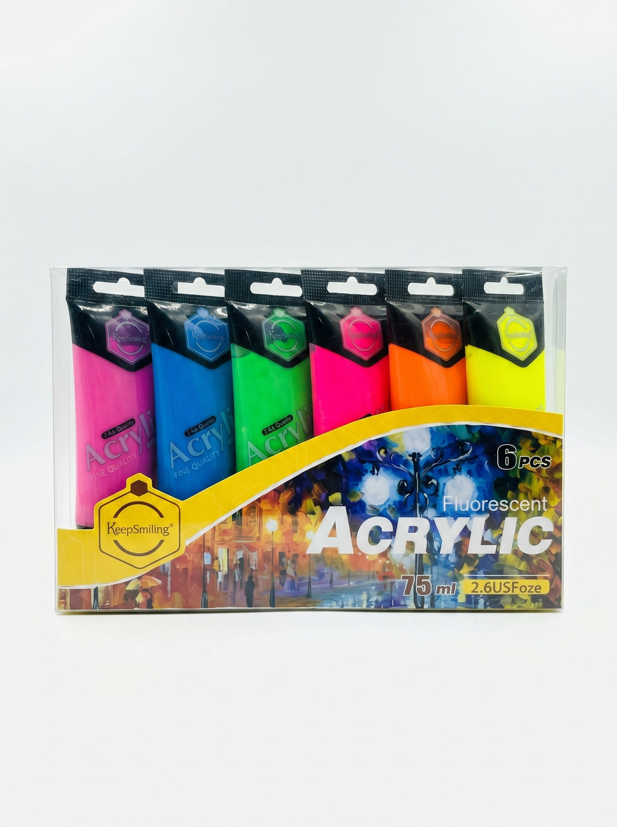 Set Peinture acrylique fluo Keep Smiling 6 pièces 75ml | Qualité Artiste