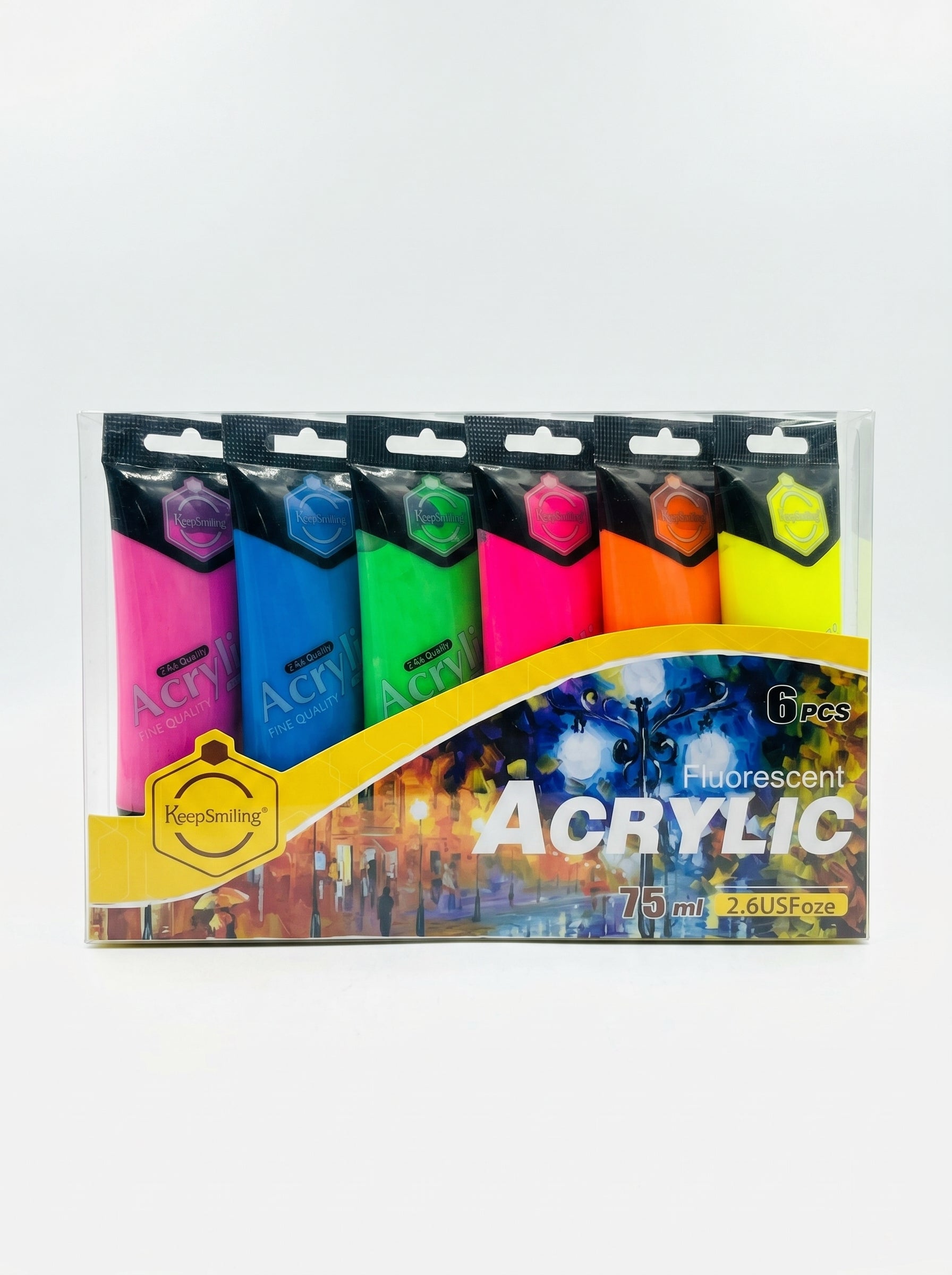 Set Peinture acrylique fluo Keep Smiling 6 pièces 75ml | Qualité Artiste