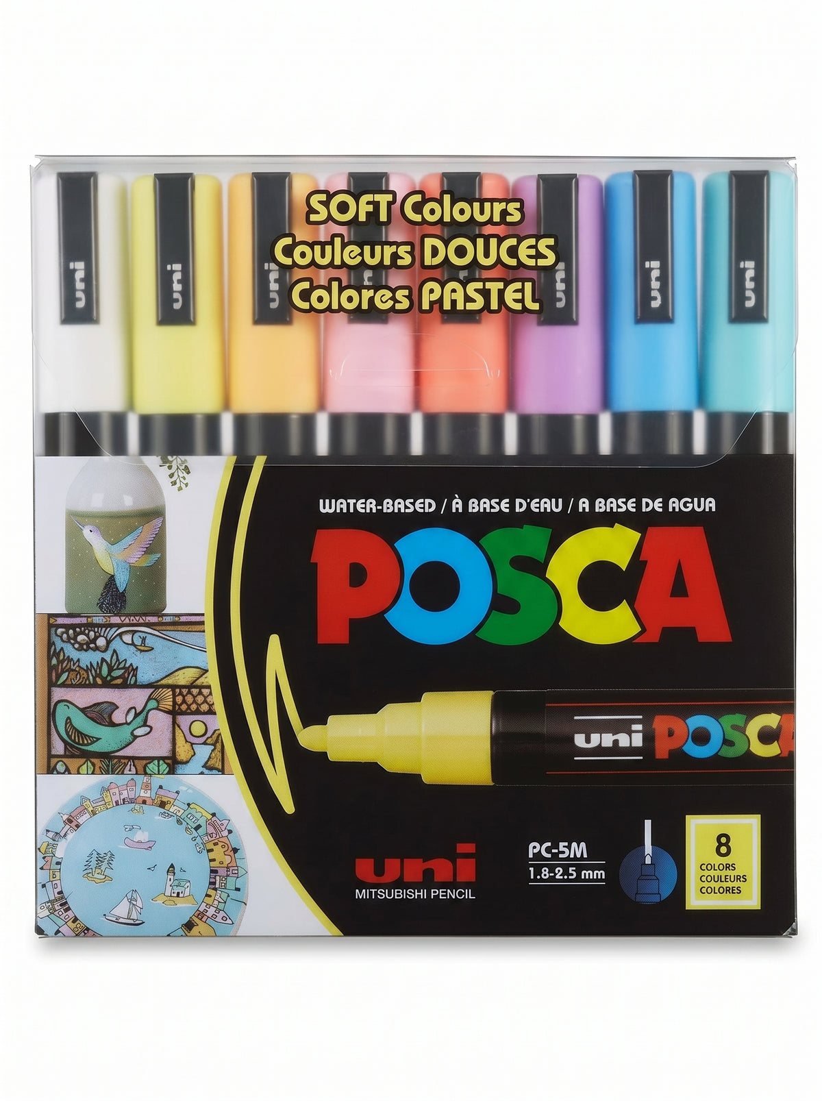 Coffret Uni-Posca gamme Soft (8 pièces) - Marqueurs peinture couleurs douces