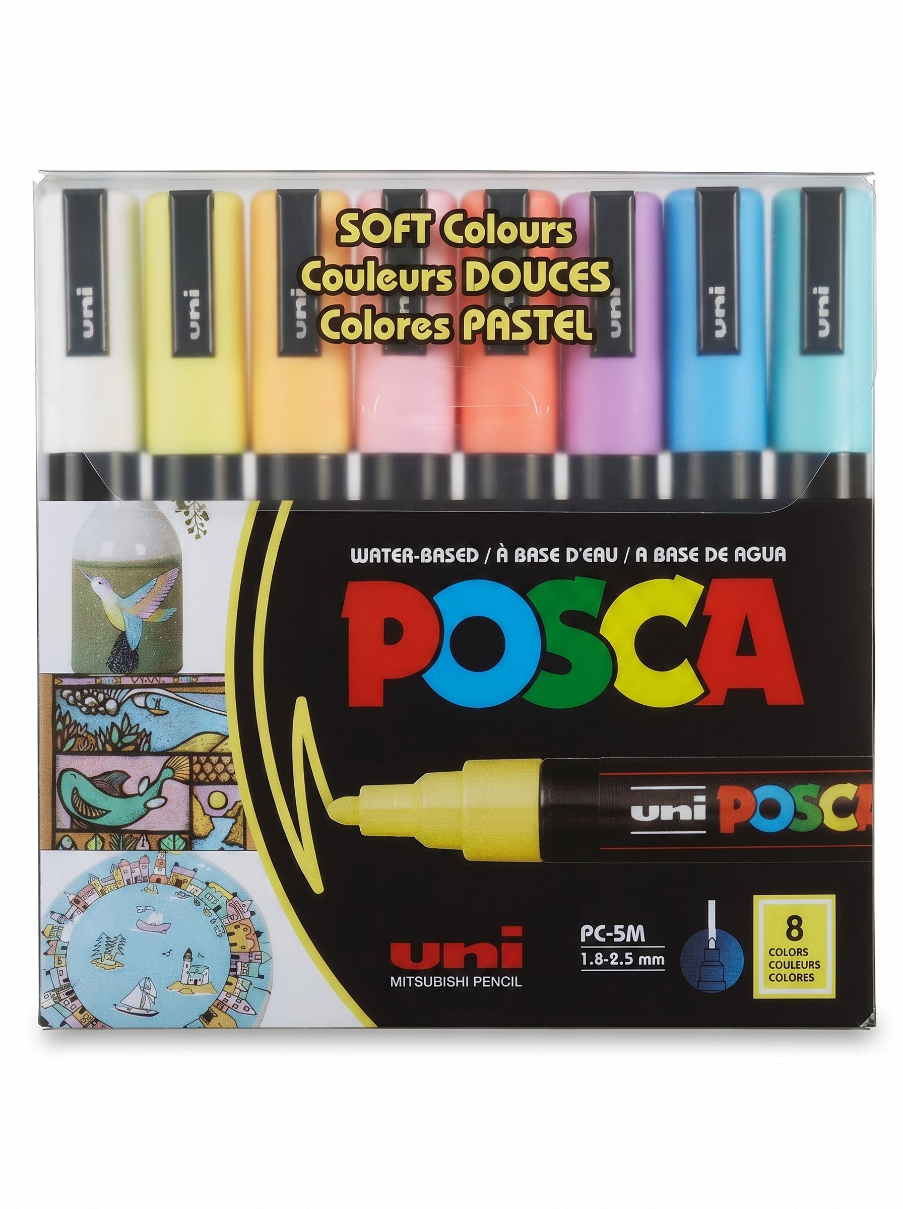 Coffret Uni-Posca gamme Soft (8 pièces) - Marqueurs peinture couleurs douces
