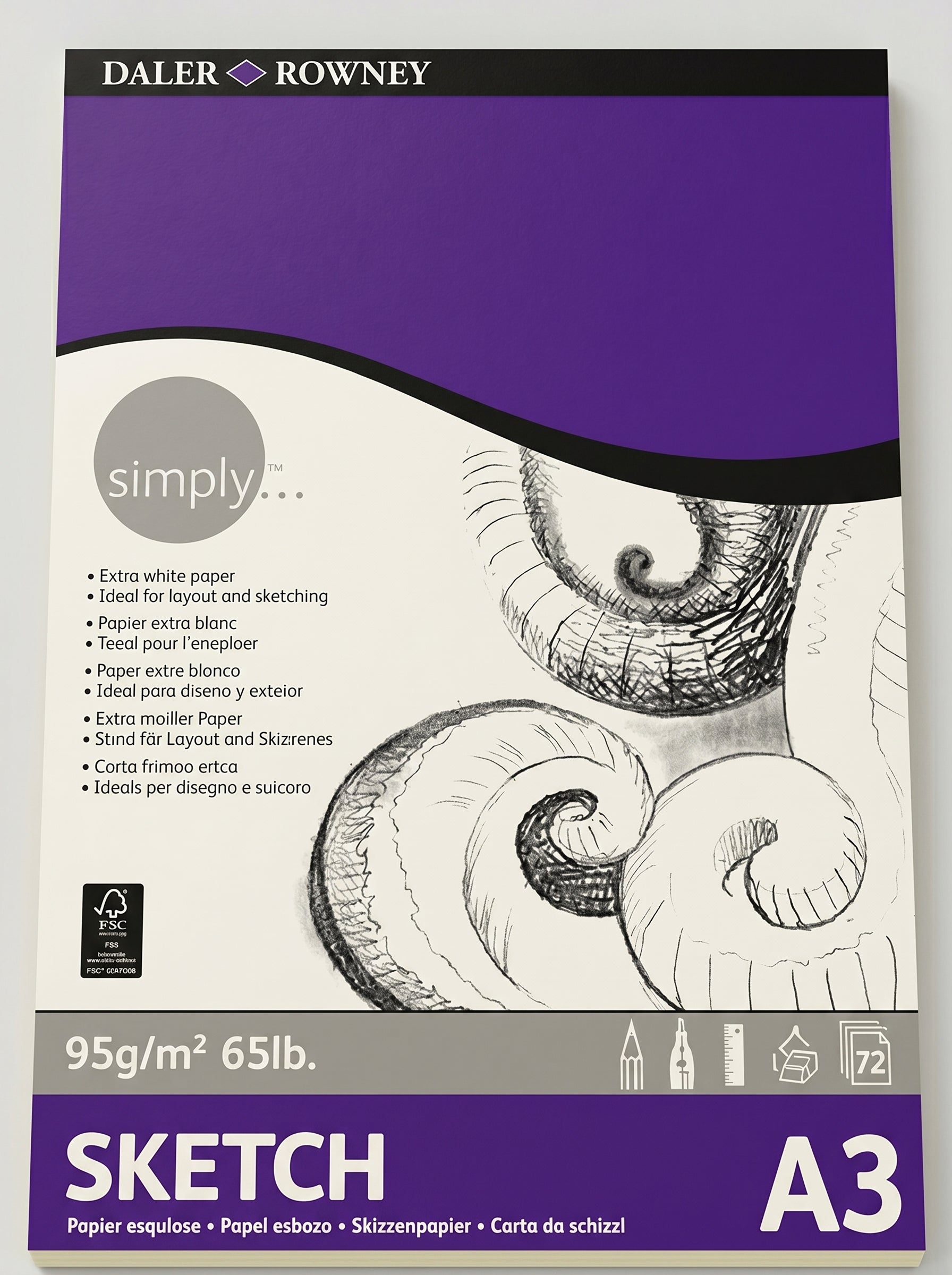 Bloc papier esquisse Daler-Rowney A3 95g - 72 feuilles
