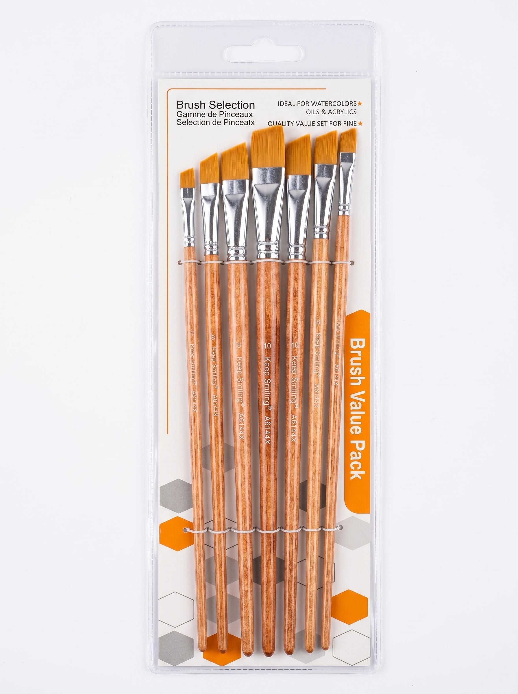Pinceau biseauté manche long - Set de 7 Pinceaux Plats (Brush Selection)