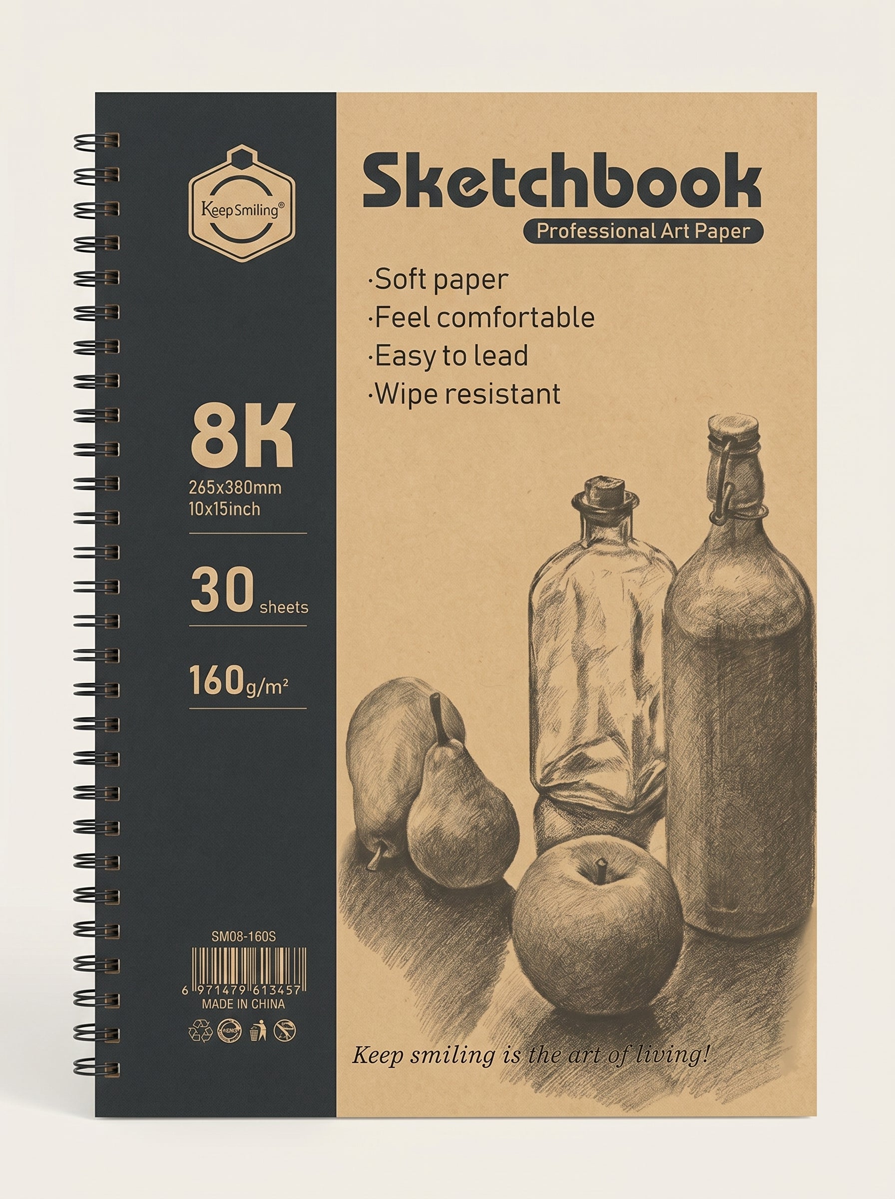 Bloc de dessin Sketchbook A3 spirale 160g Keep Smiling | 30 feuilles