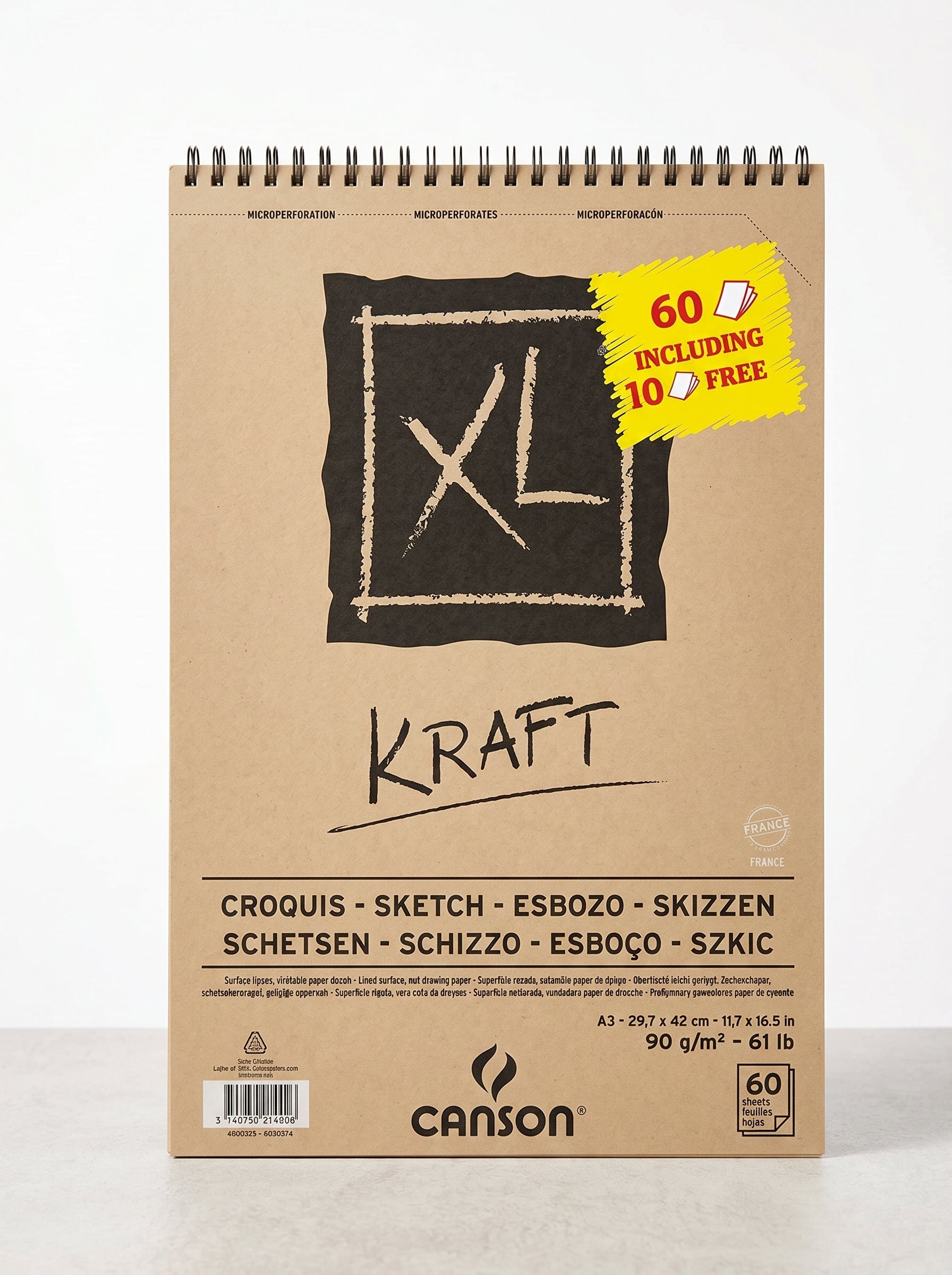 Bloc papier kraft Canson XL 90g - Carnet de dessin teinté (A4 / A3)