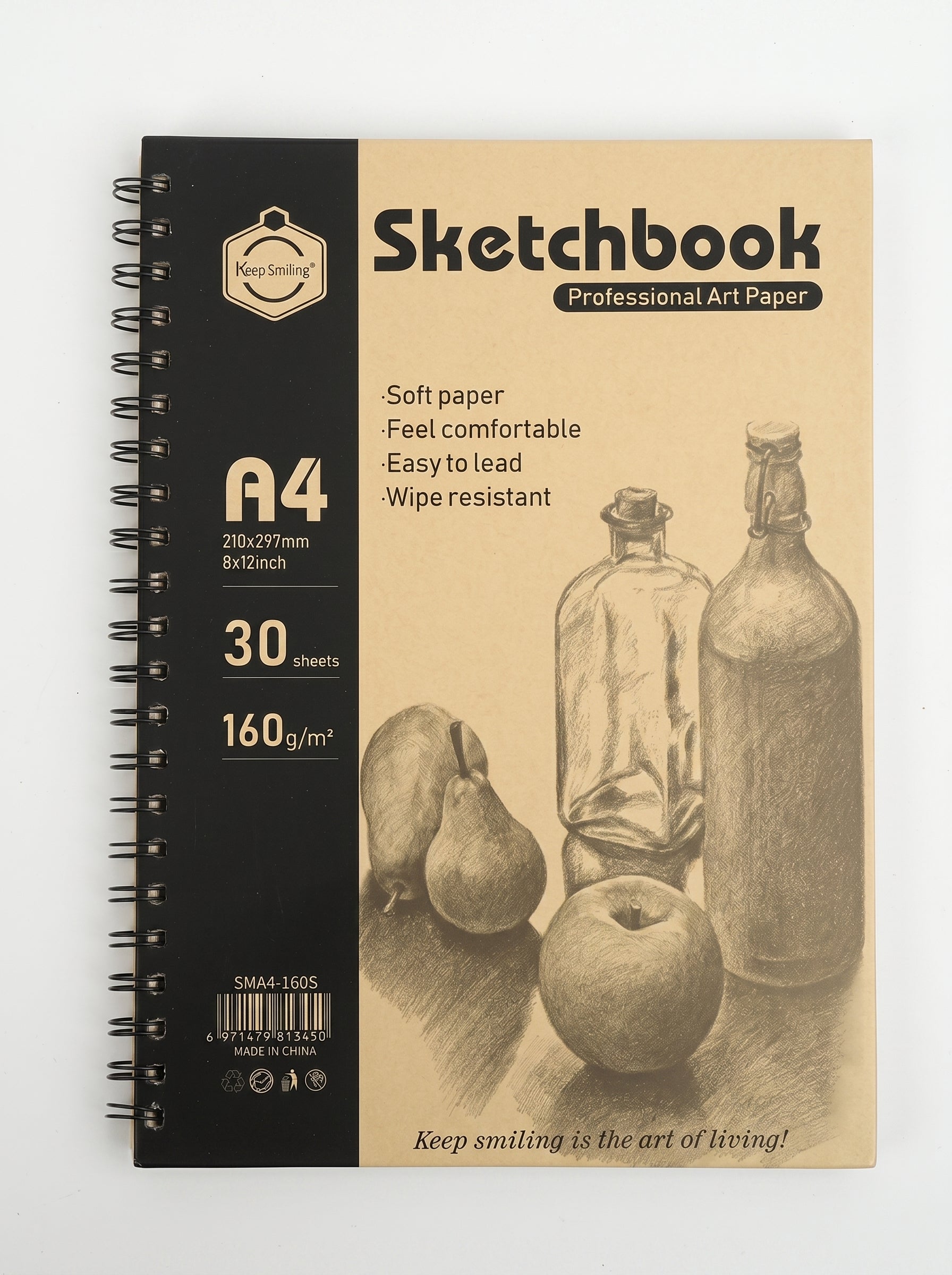 Carnet de dessin A4 Keep Smiling - Papier épais 160g à spirale