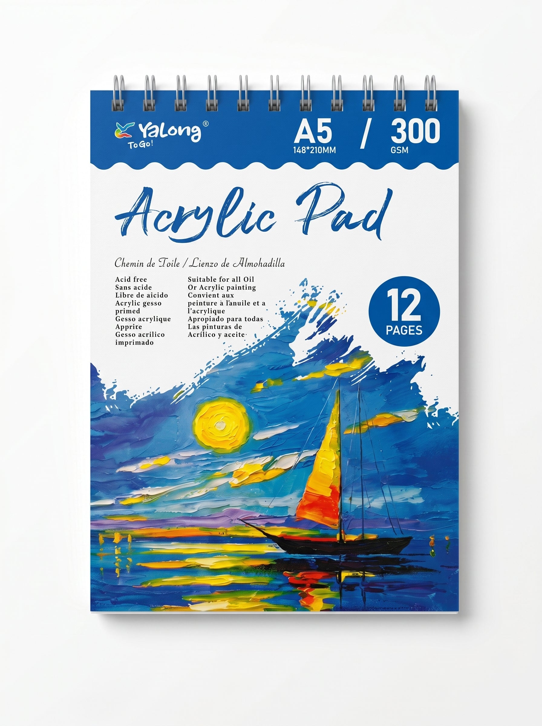 Bloc papier acrylique 300g "To Go" à spirales - Formats A5 / A3