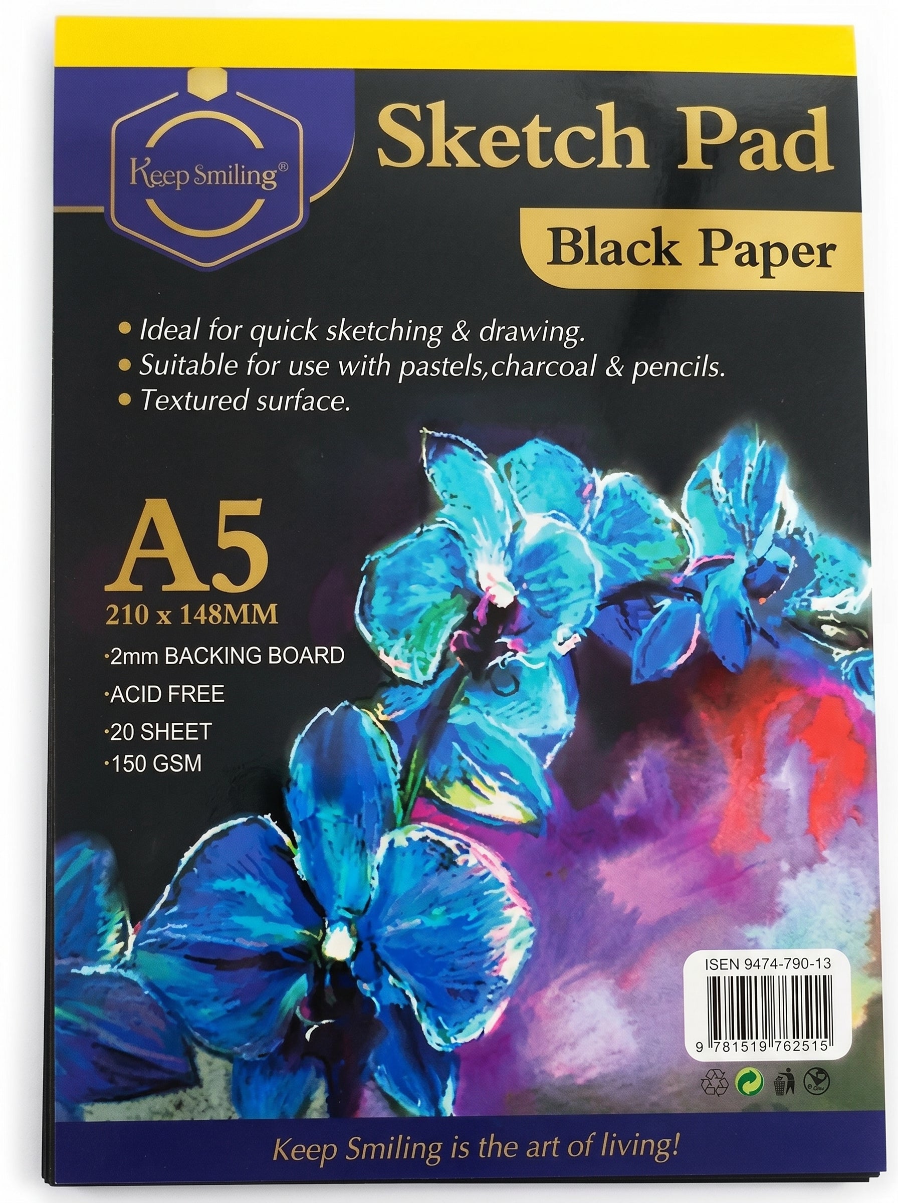 Bloc papier noir A5 Keep Smiling 150g 20f