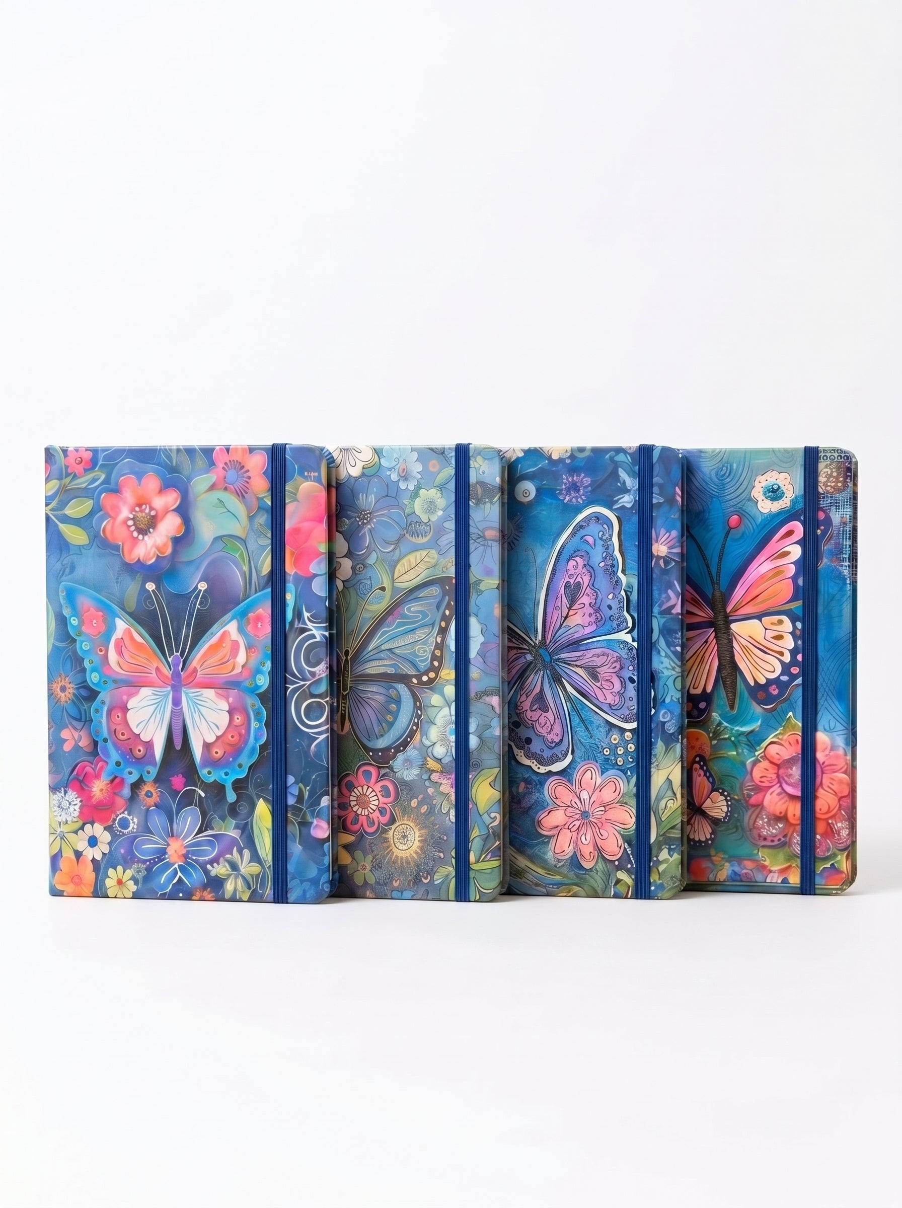 notebook  A5 200p a fermeture elastique - Design Papillon Magique et Fleurs