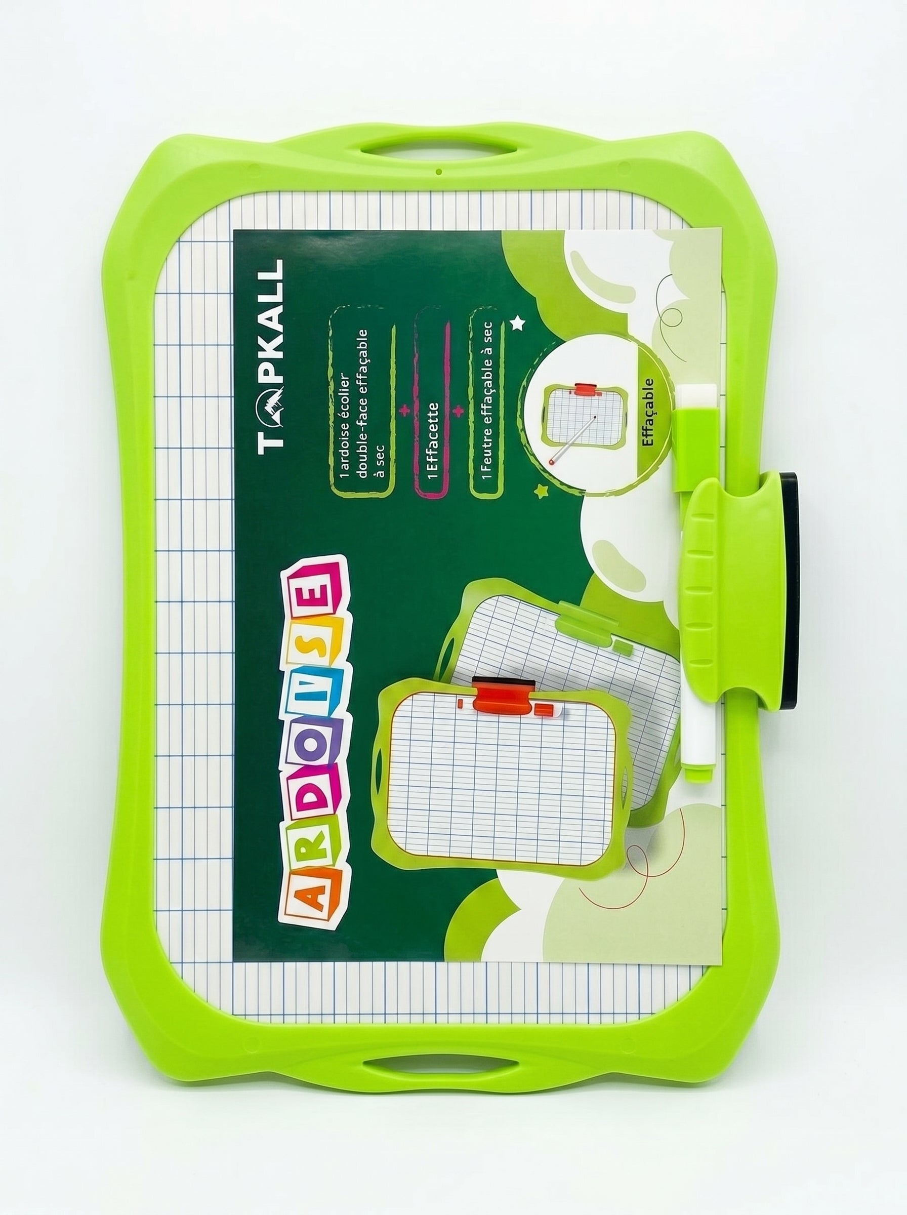 Ardoise Blanche Effaçable avec Feutre et Brosse – Kit Scolaire Complet