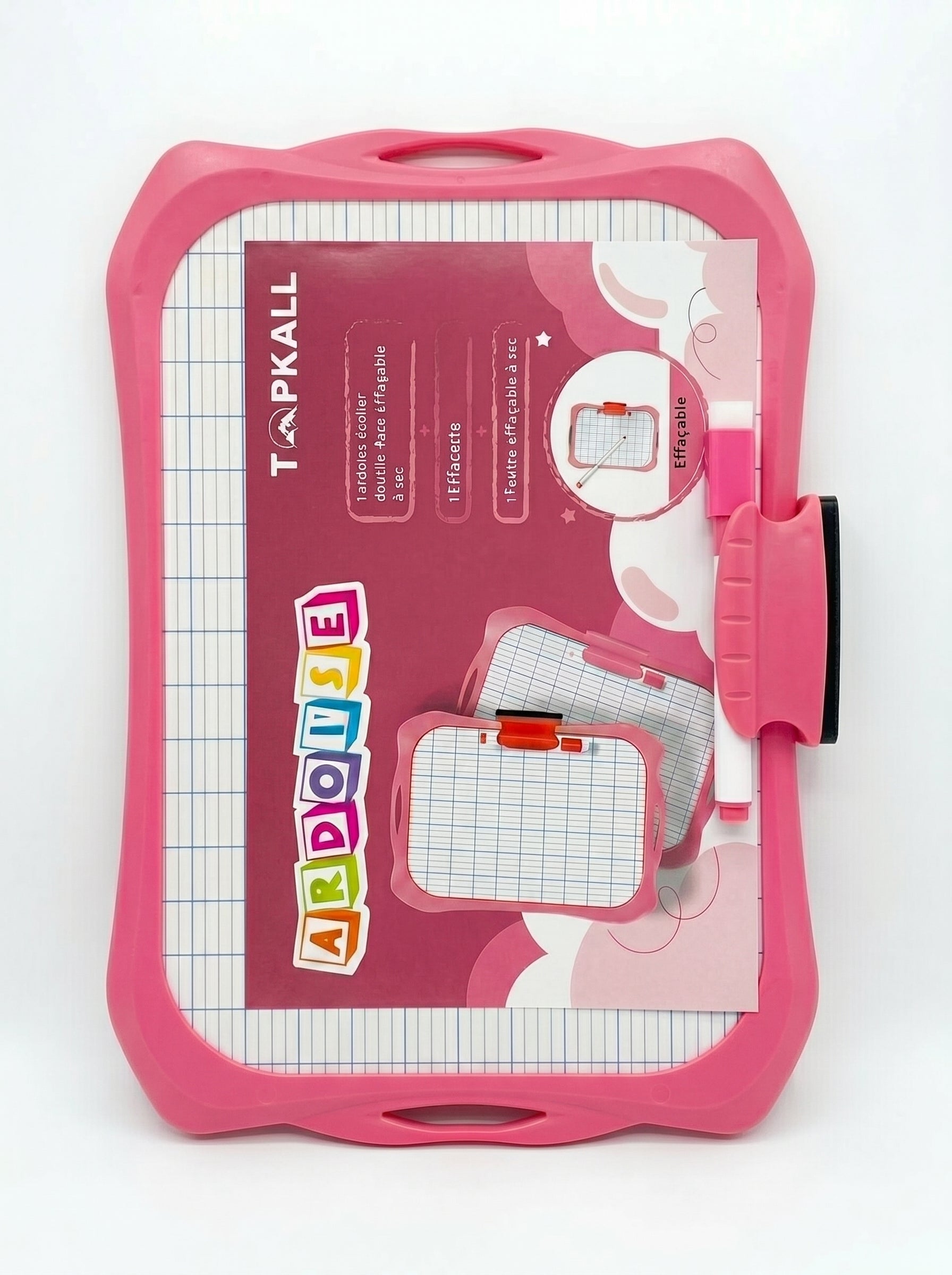 Ardoise Blanche Effaçable avec Feutre et Brosse – Kit Scolaire Complet