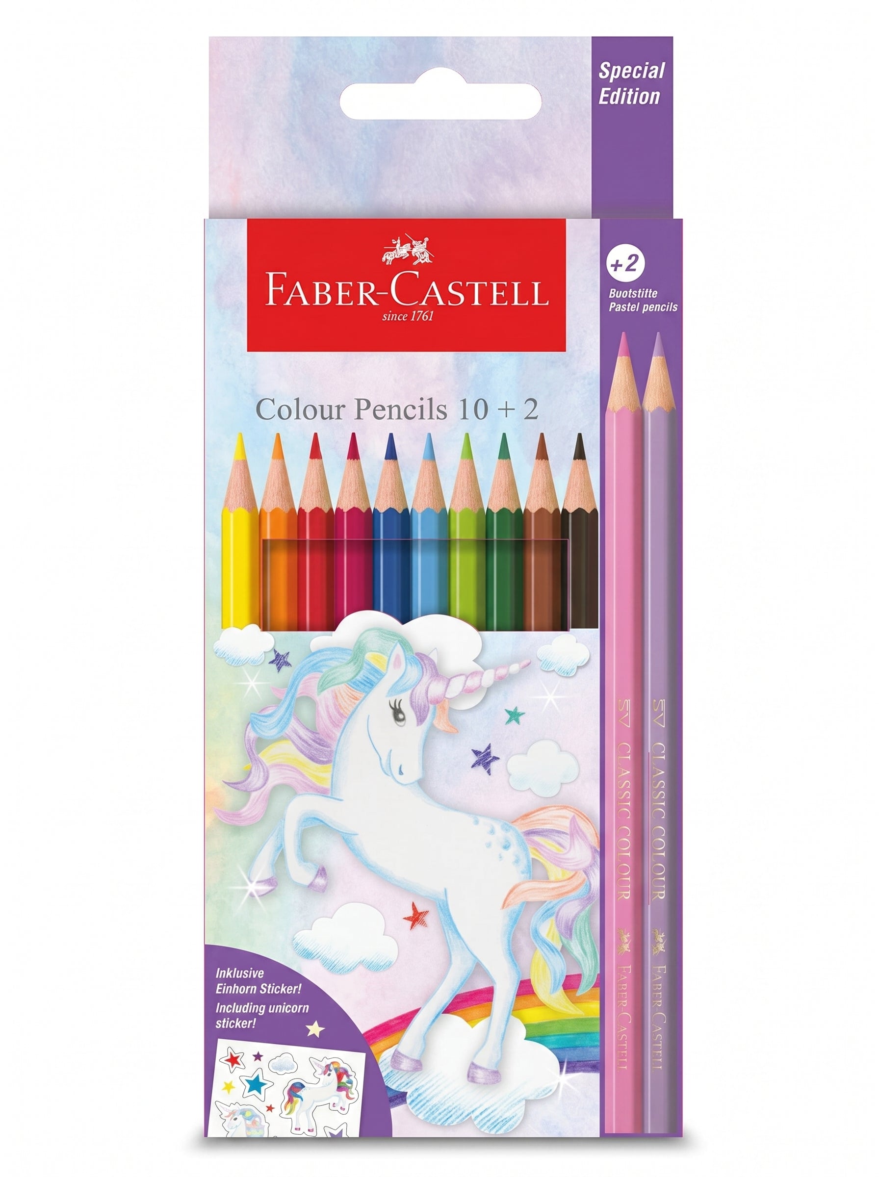Crayons de couleur Faber-Castell 10+2 pièces | Kit Dessin avec Bonus