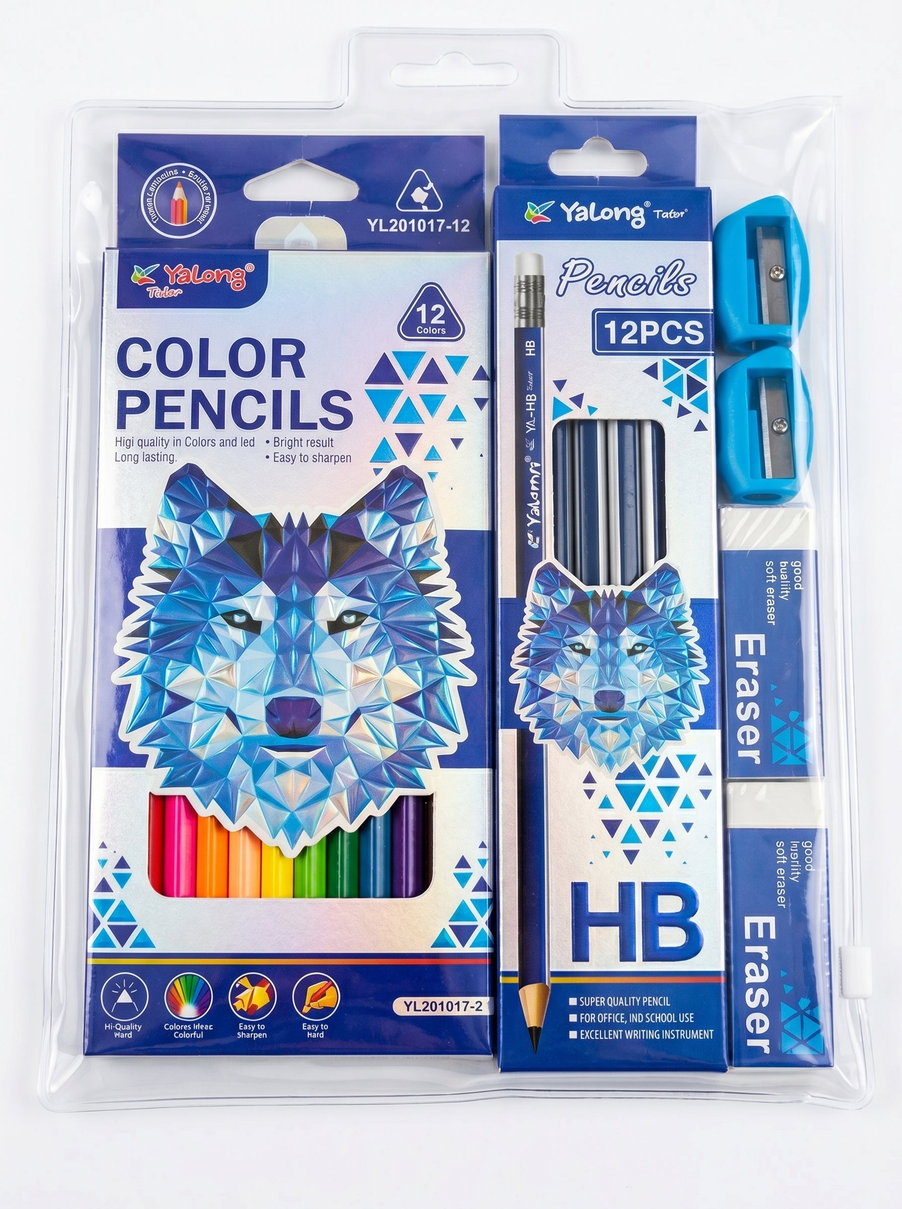 Kit fournitures scolaires complet – Crayons, Graphite, Gommes et Taille-crayon
